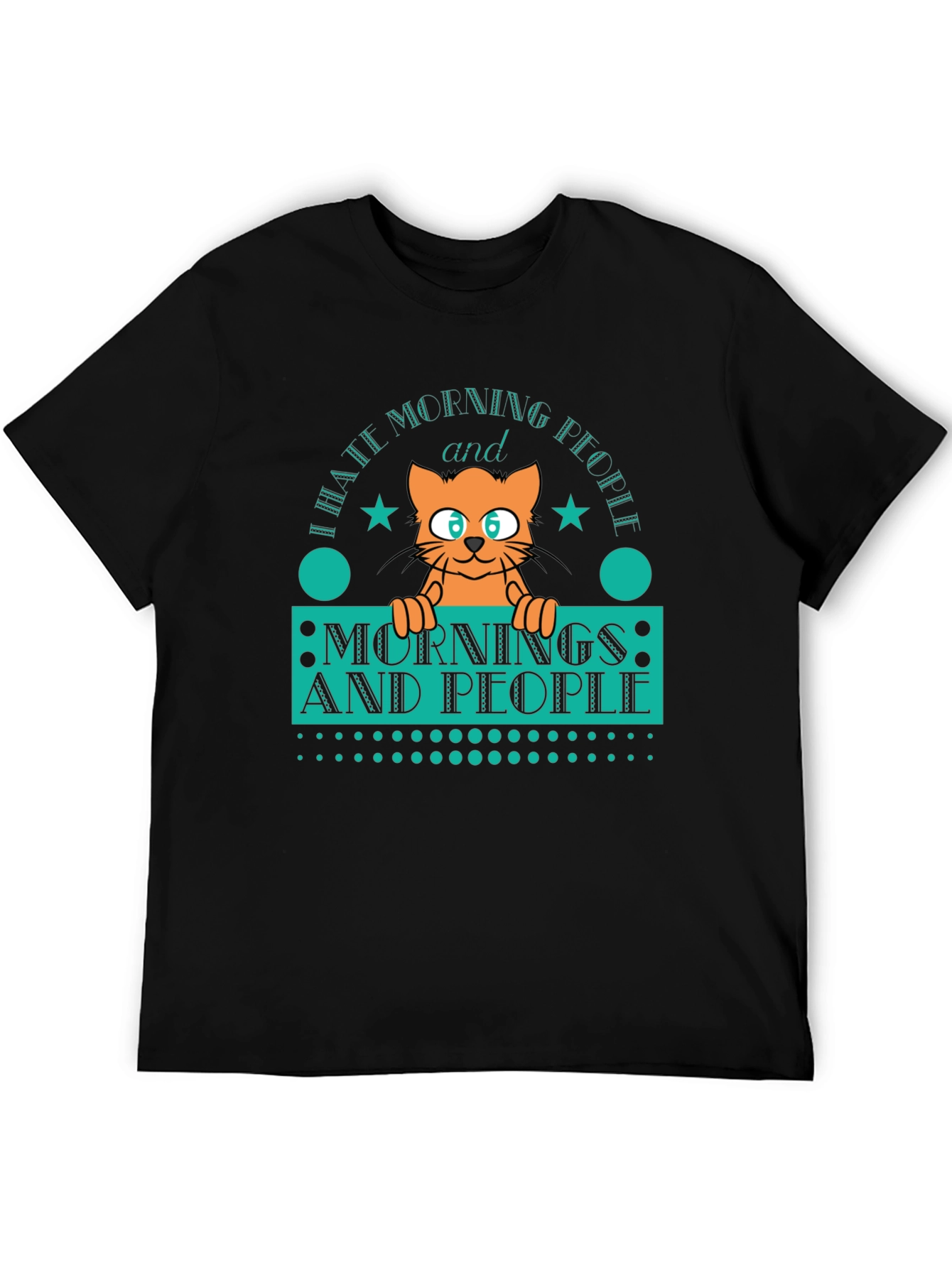 Black I Hate Morning People T-Shirt - Funny Cat Tee view 5