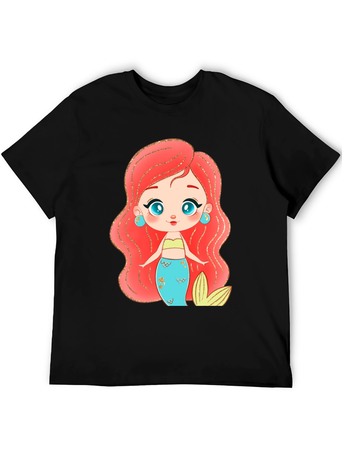 Black Mermaid Cartoon Graphic Black T-Shirt view 5