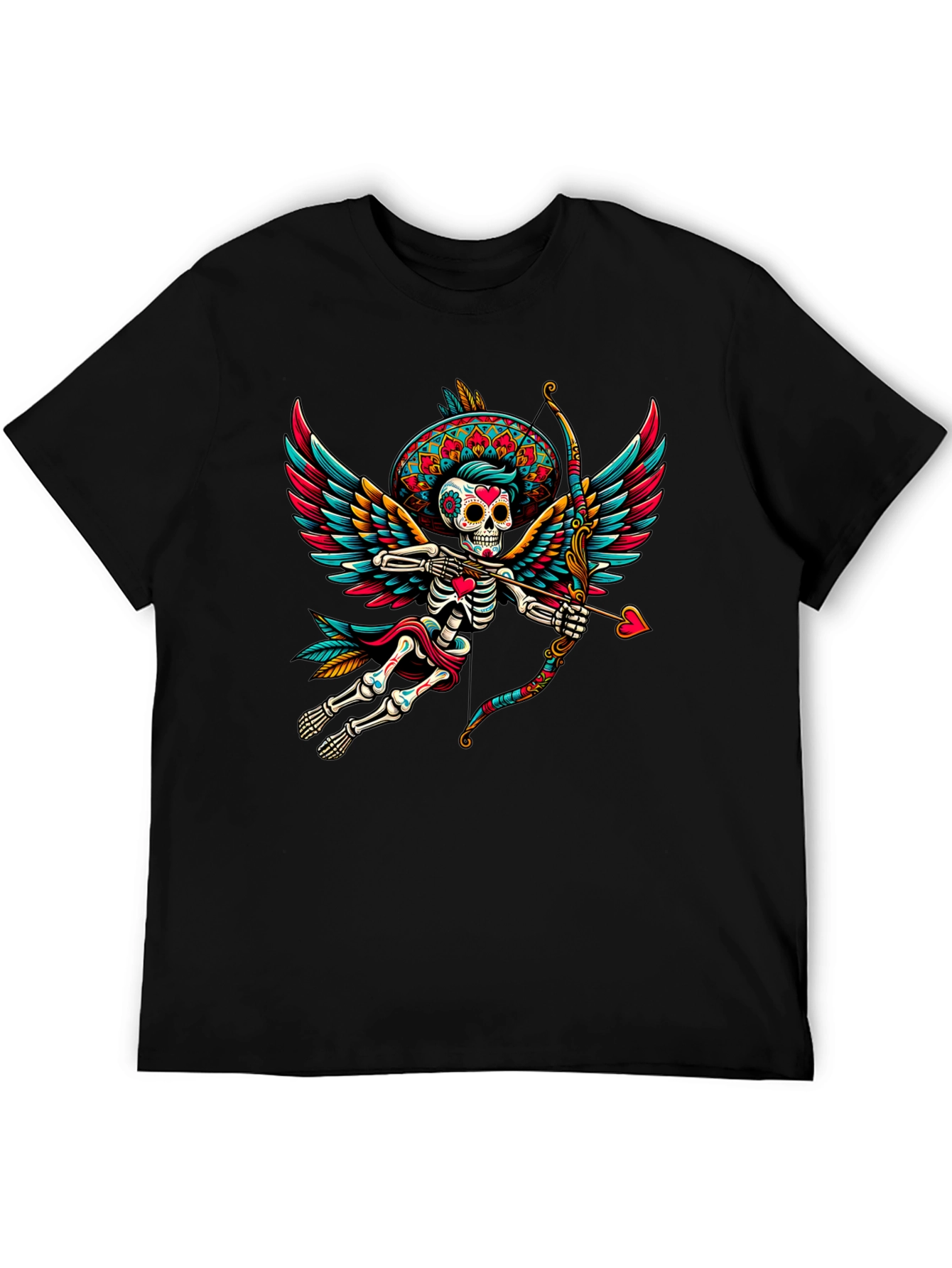 Black Sugar Skull Cupid T-Shirt - Unique Dia de los Muertos Design view 5