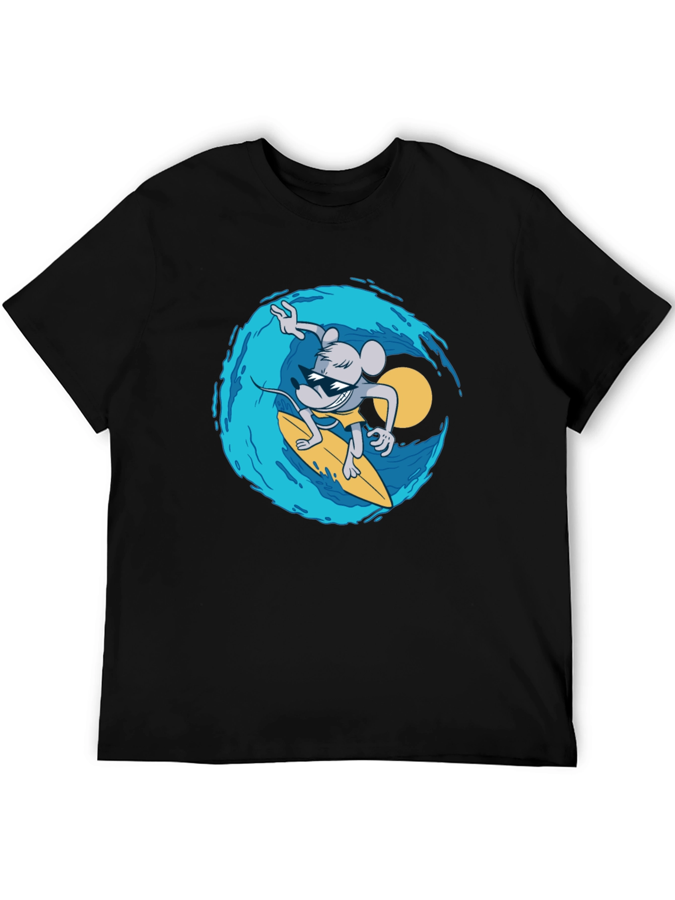 Black Surfing Mouse Graphic Tee - Cool Black T-Shirt view 5