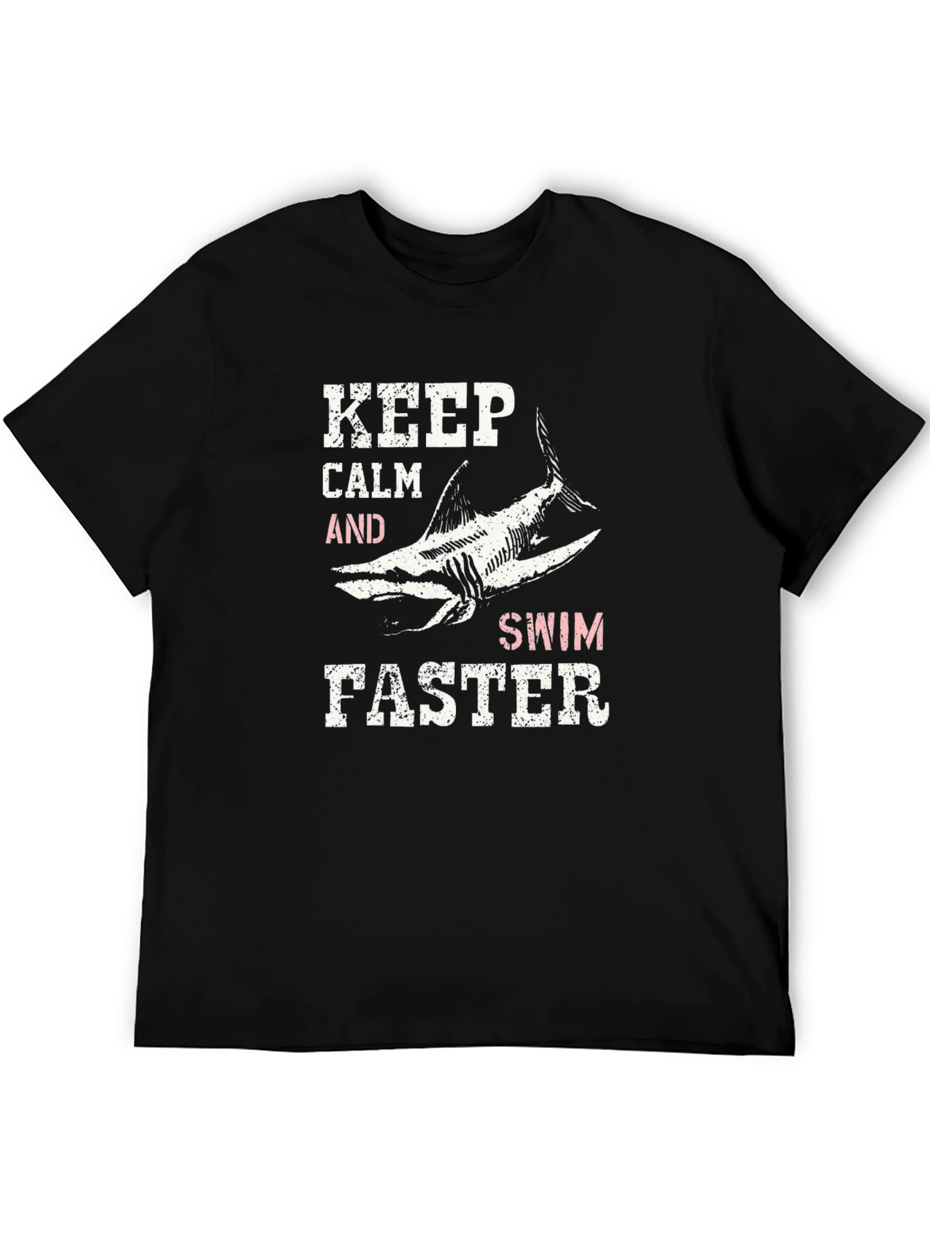 Black Keep Calm Swim Faster Shark Graphic T-Shirt view 5