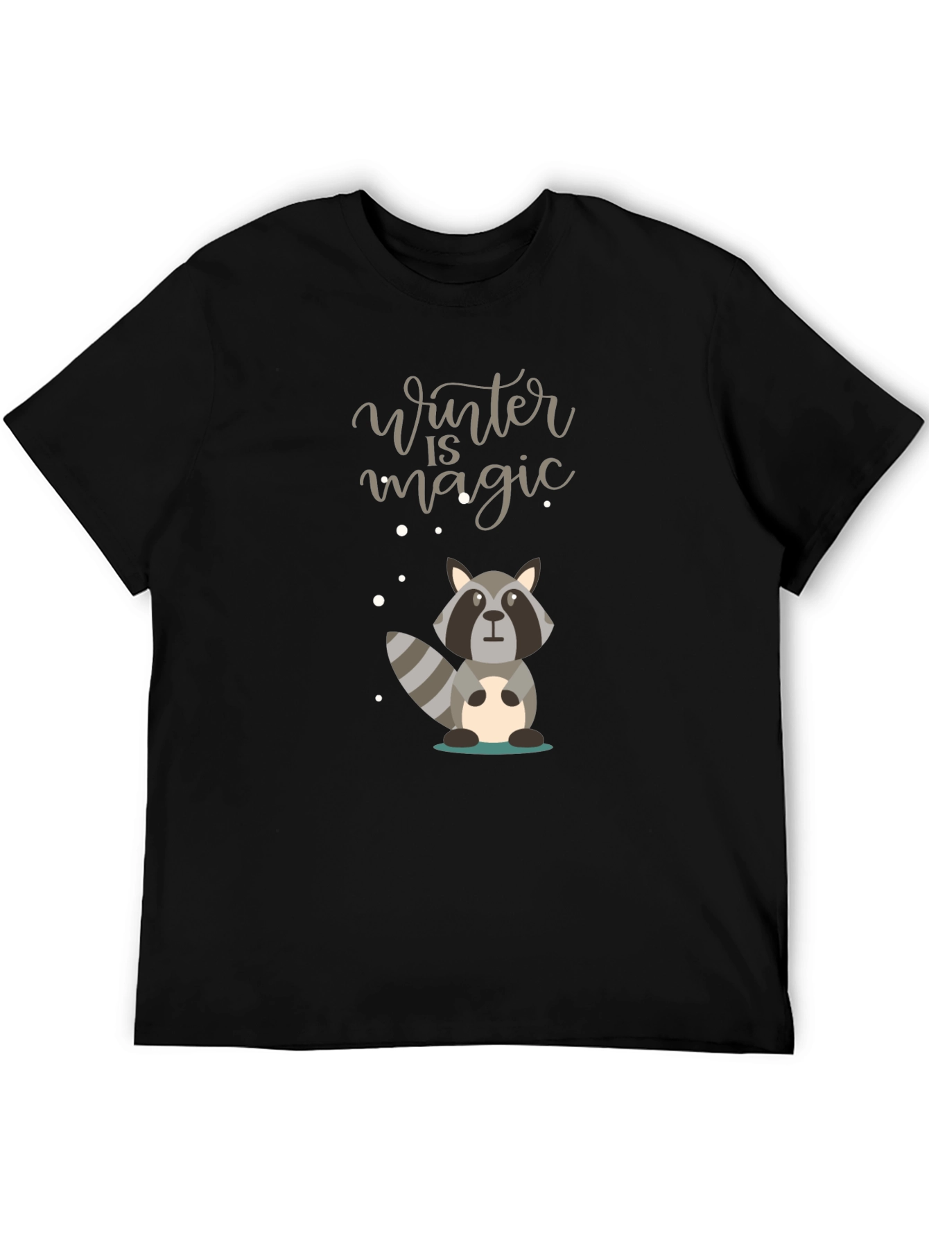 Black Winter Magic Raccoon Graphic Tee - Cozy Style view 5