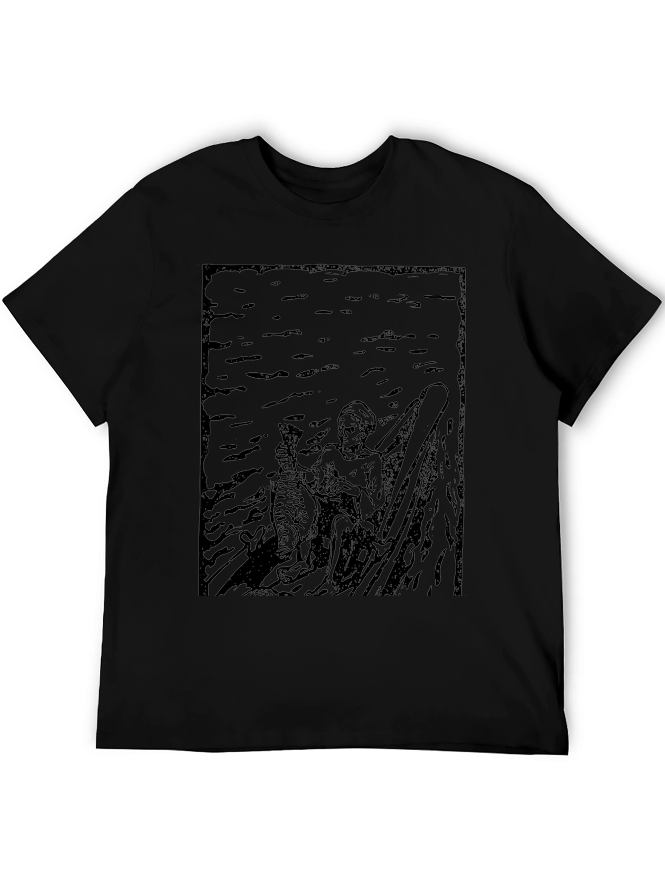 Black Dark Graphic Print Tee - Fisherman Design view 5
