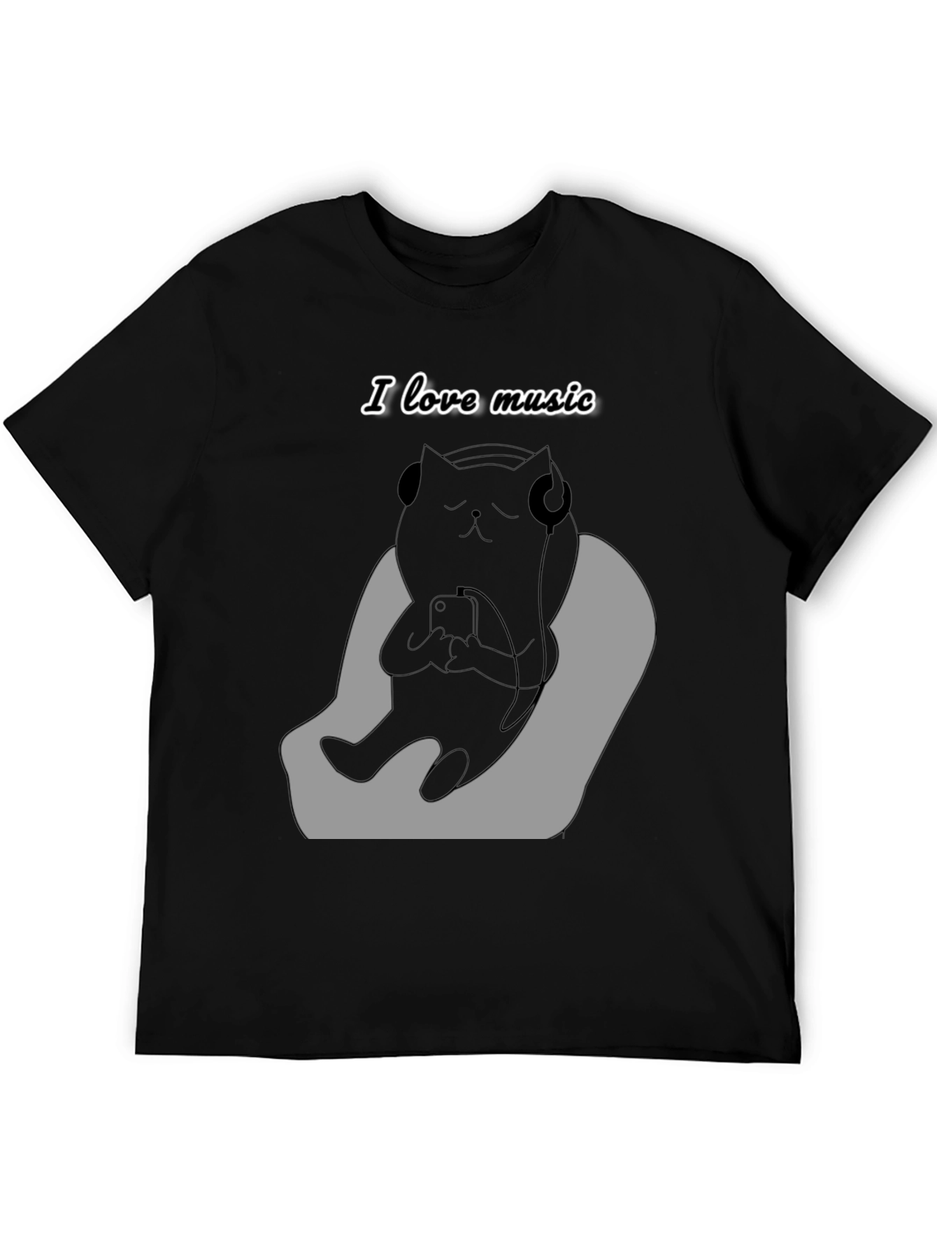 Black Cool Cat Music Lover Graphic Tee view 5