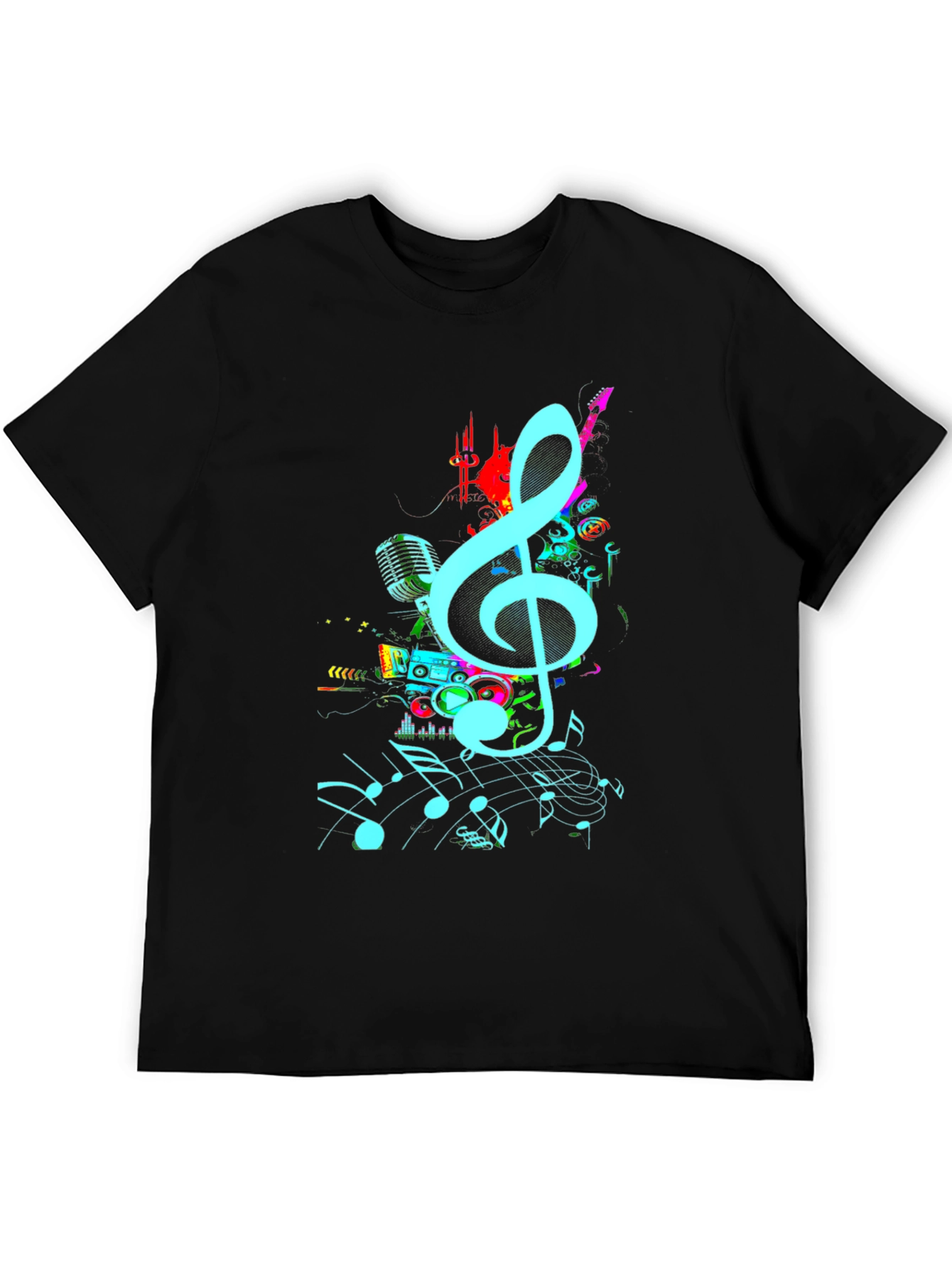 Black Musical Notes Graphic Print Black T-Shirt view 5
