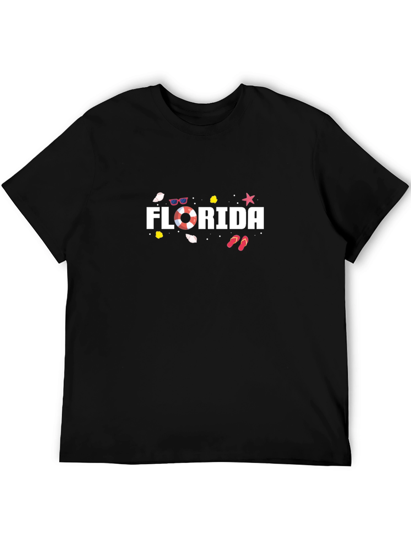 Black Florida Graphic Tee: Beach Vibes Black Cotton T-Shirt view 5
