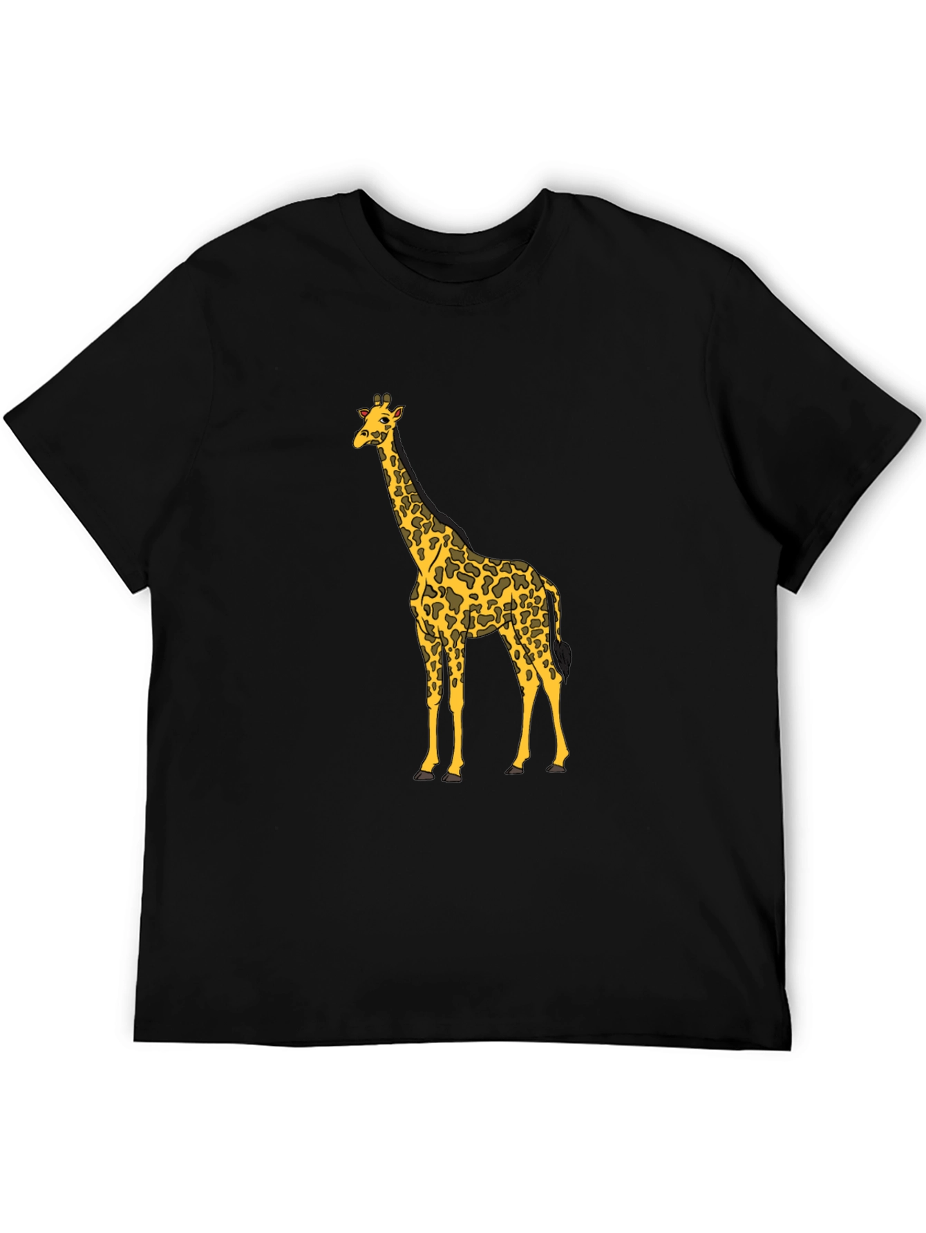 Black Giraffe Print Black T-Shirt, Animal Lover Tee view 5