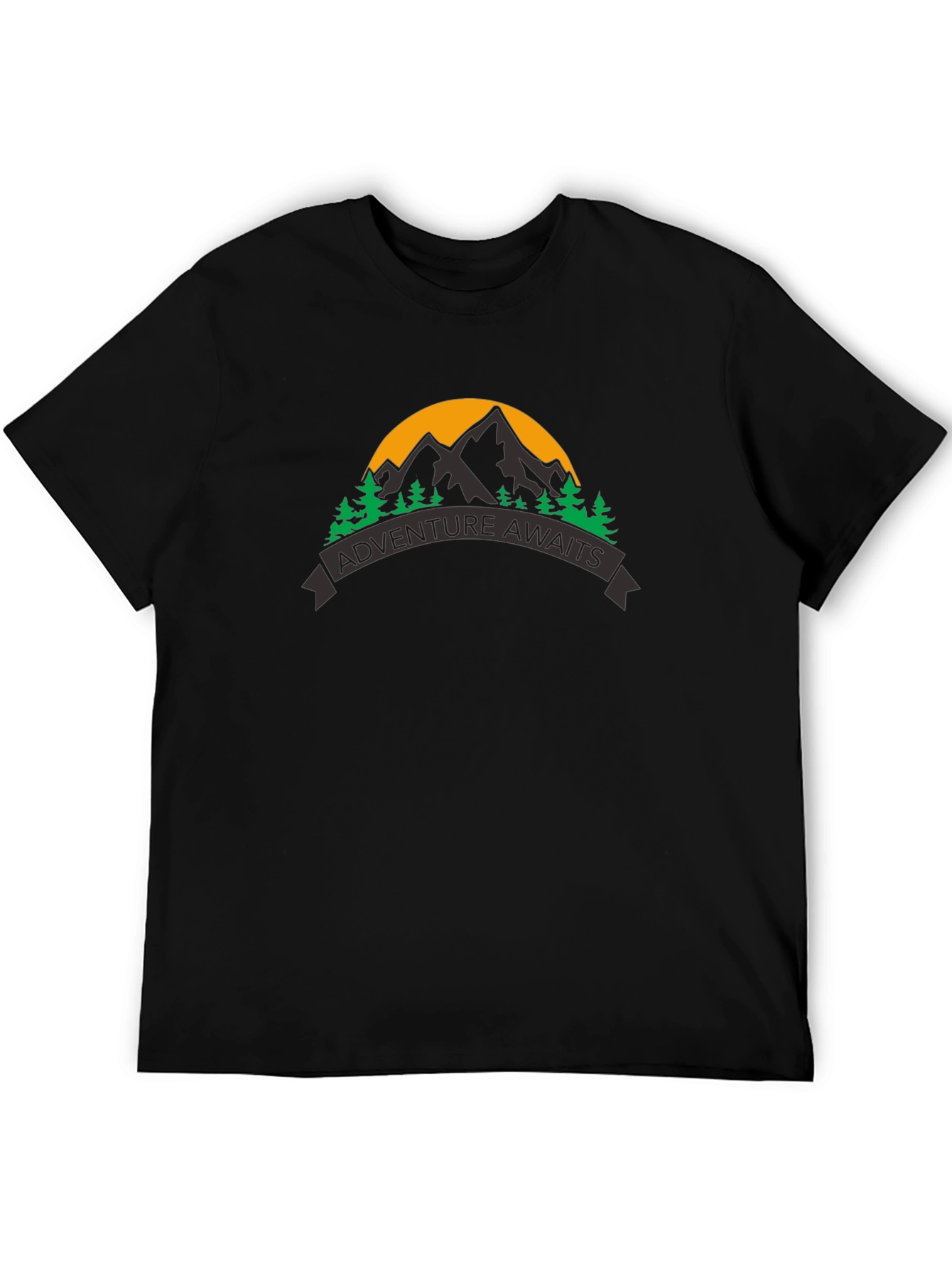 Black Adventure Awaits Graphic Tee - Mountain Scene view 5