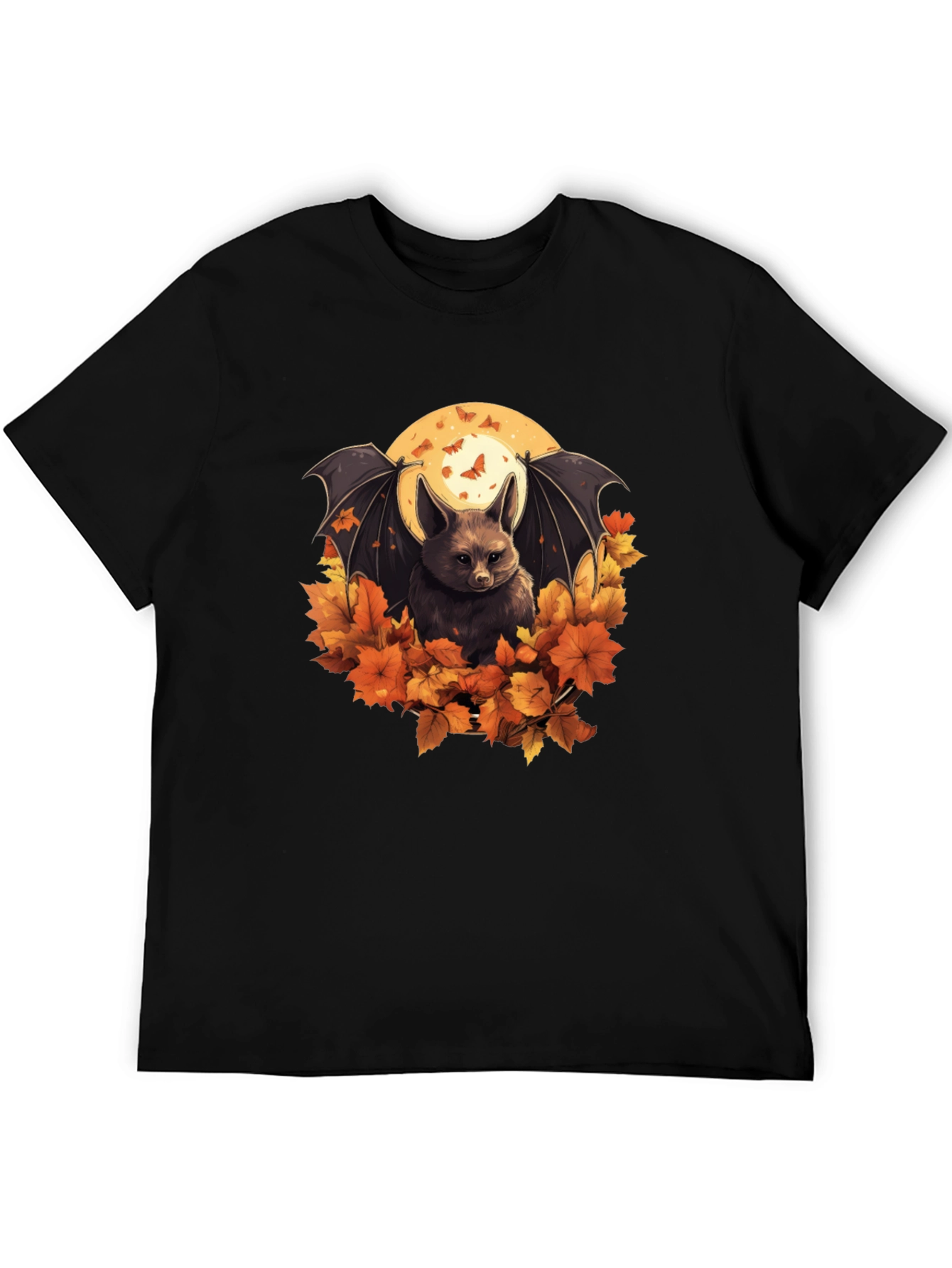 Black Autumn Bat Graphic Tee - Spooky Season Shirt view 5