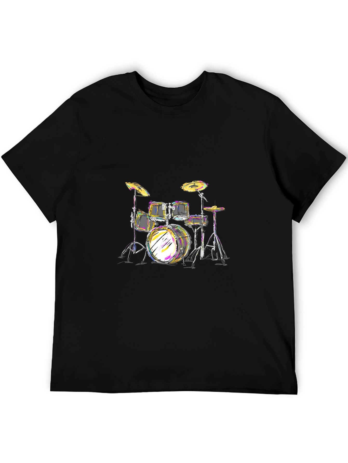 Black Drum Set Graphic Tee - Black Cotton T-Shirt view 5