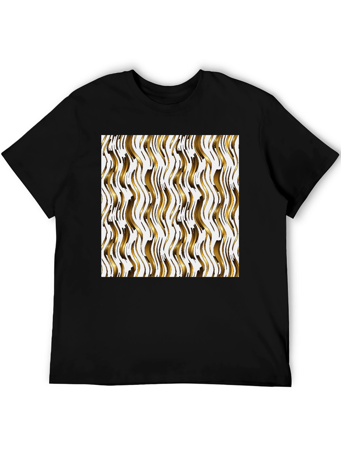 Black Gold Wave Pattern Black Tee - Modern Style view 5