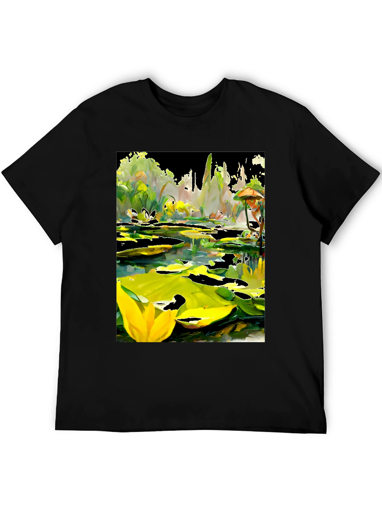Black Lily Pond T-Shirt - Unique Artistic Design view 5