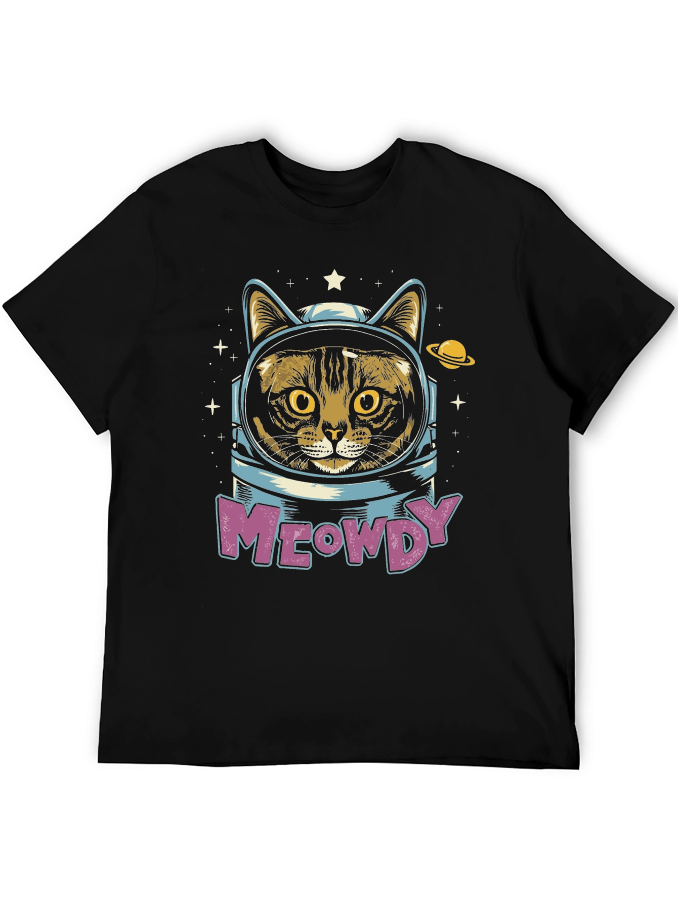 Black Meowdy Cat Astronaut T-Shirt - Space Kitty Tee view 5