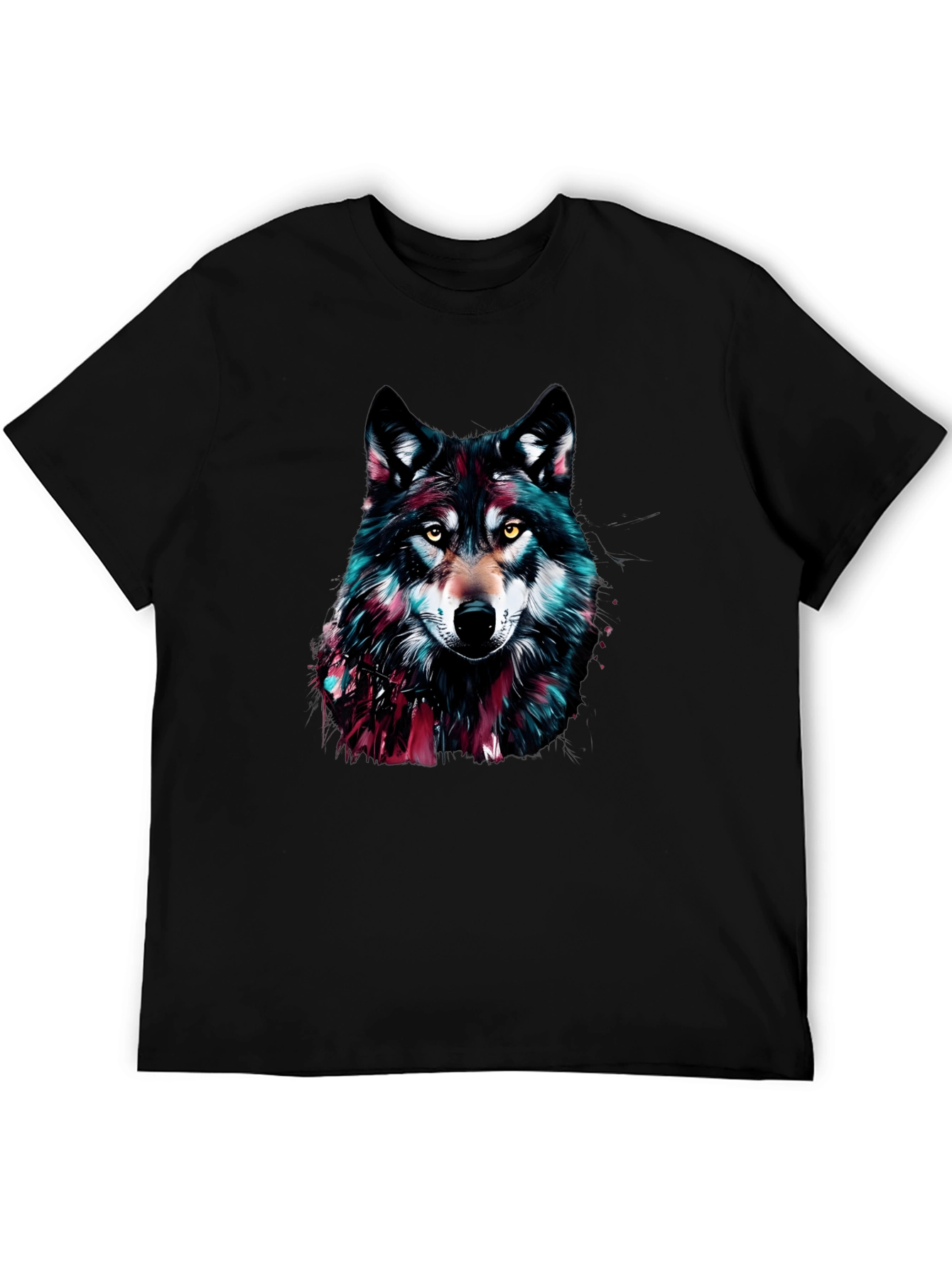Black Wolf Graphic Print Crew Neck Men's T-Shirt view 5