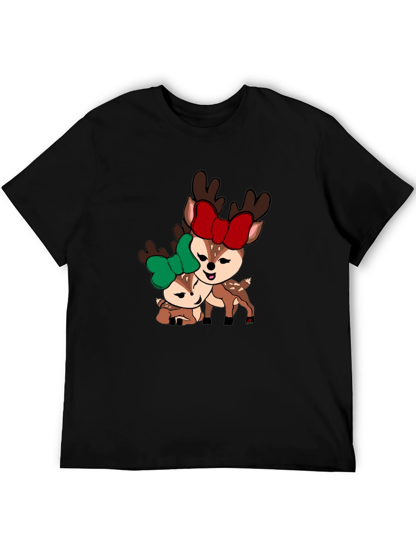 Black Cute Deer Couple T-Shirt - Holiday Season Apparel view 5