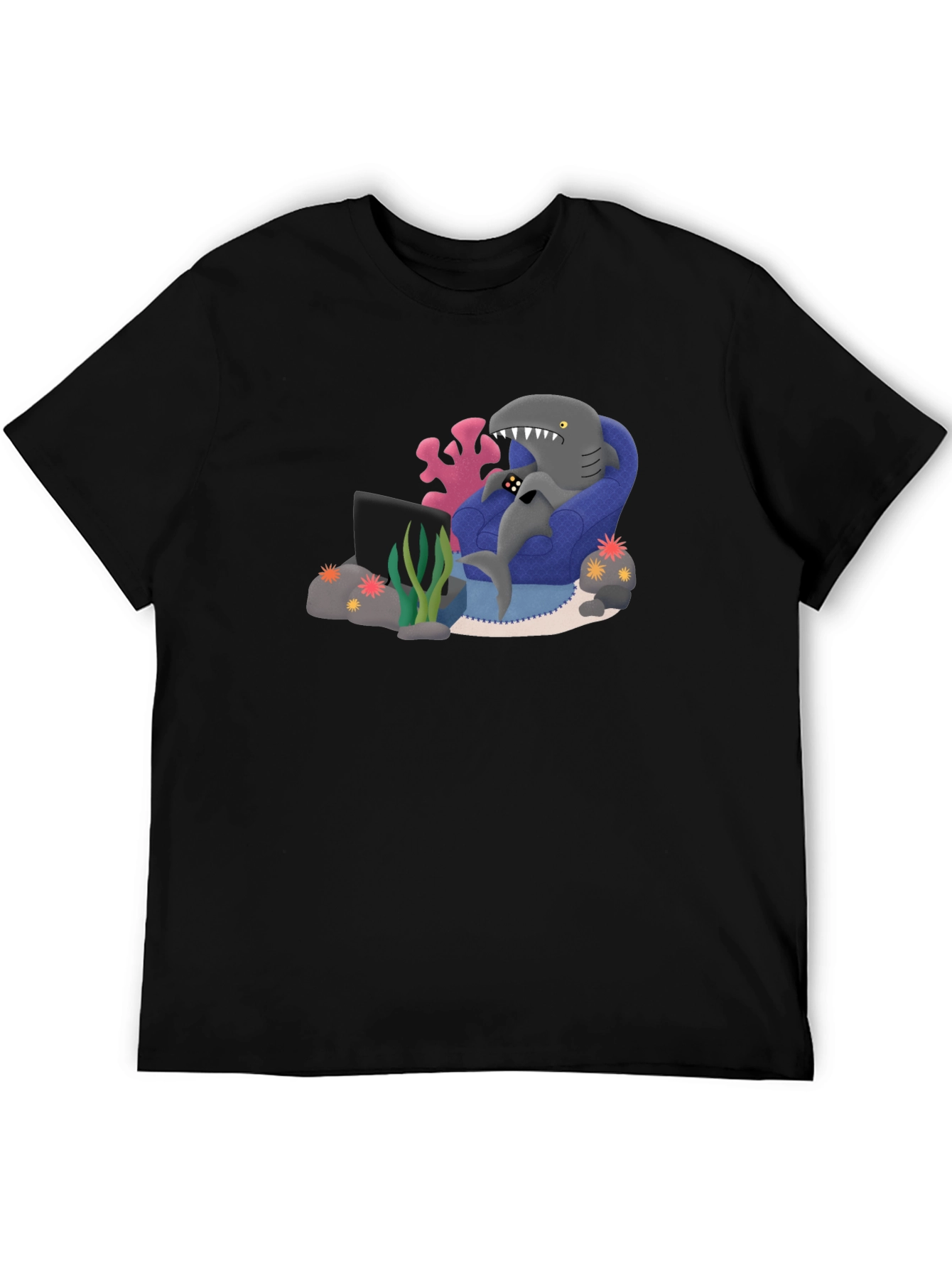Black Gamer Shark Graphic Tee - Comfy and Fun! view 5