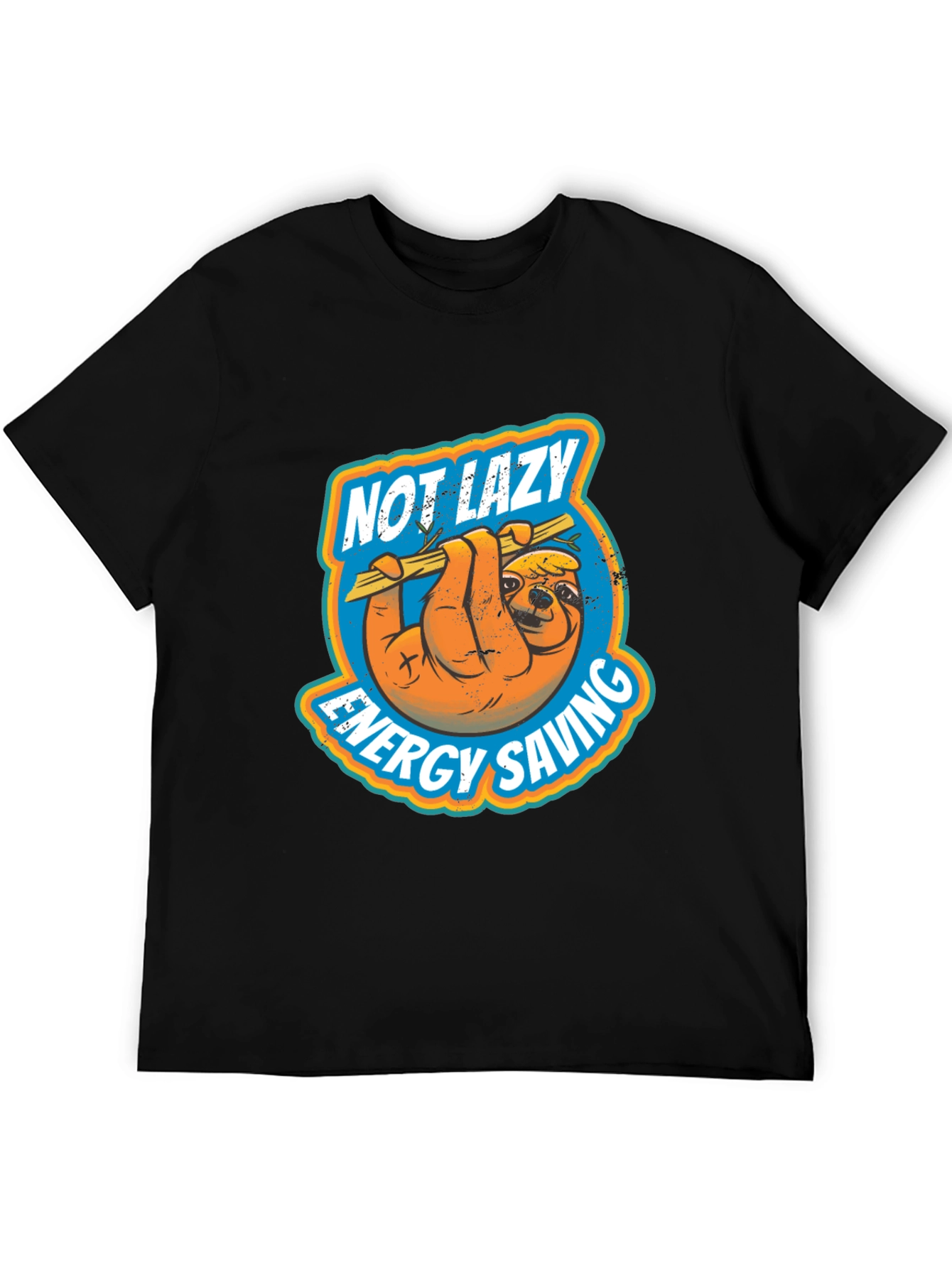 Black Not Lazy Energy Saving Sloth Graphic T-Shirt view 5