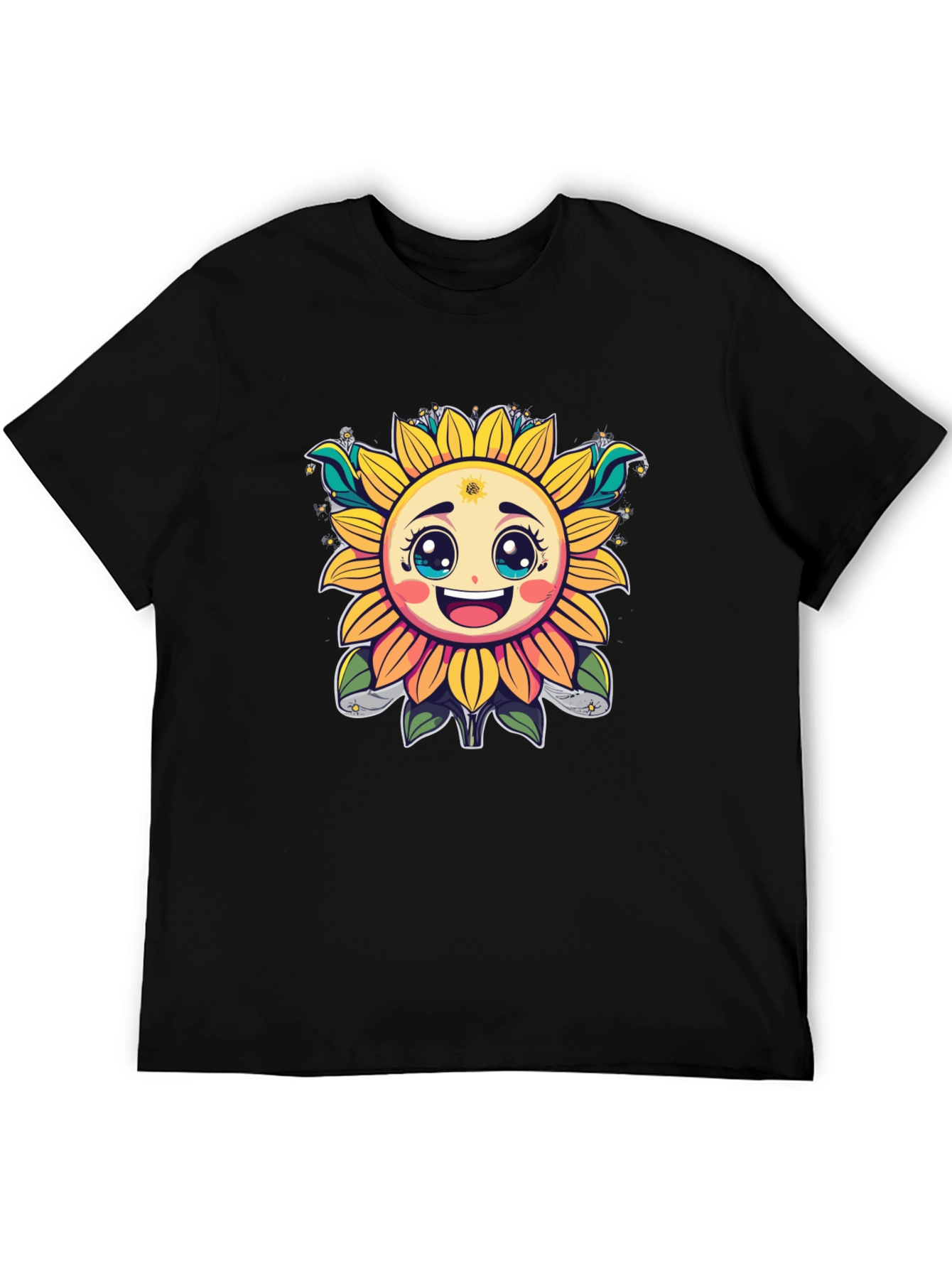 Black Happy Sunflower Graphic T-Shirt - Cheerful Black Tee view 5