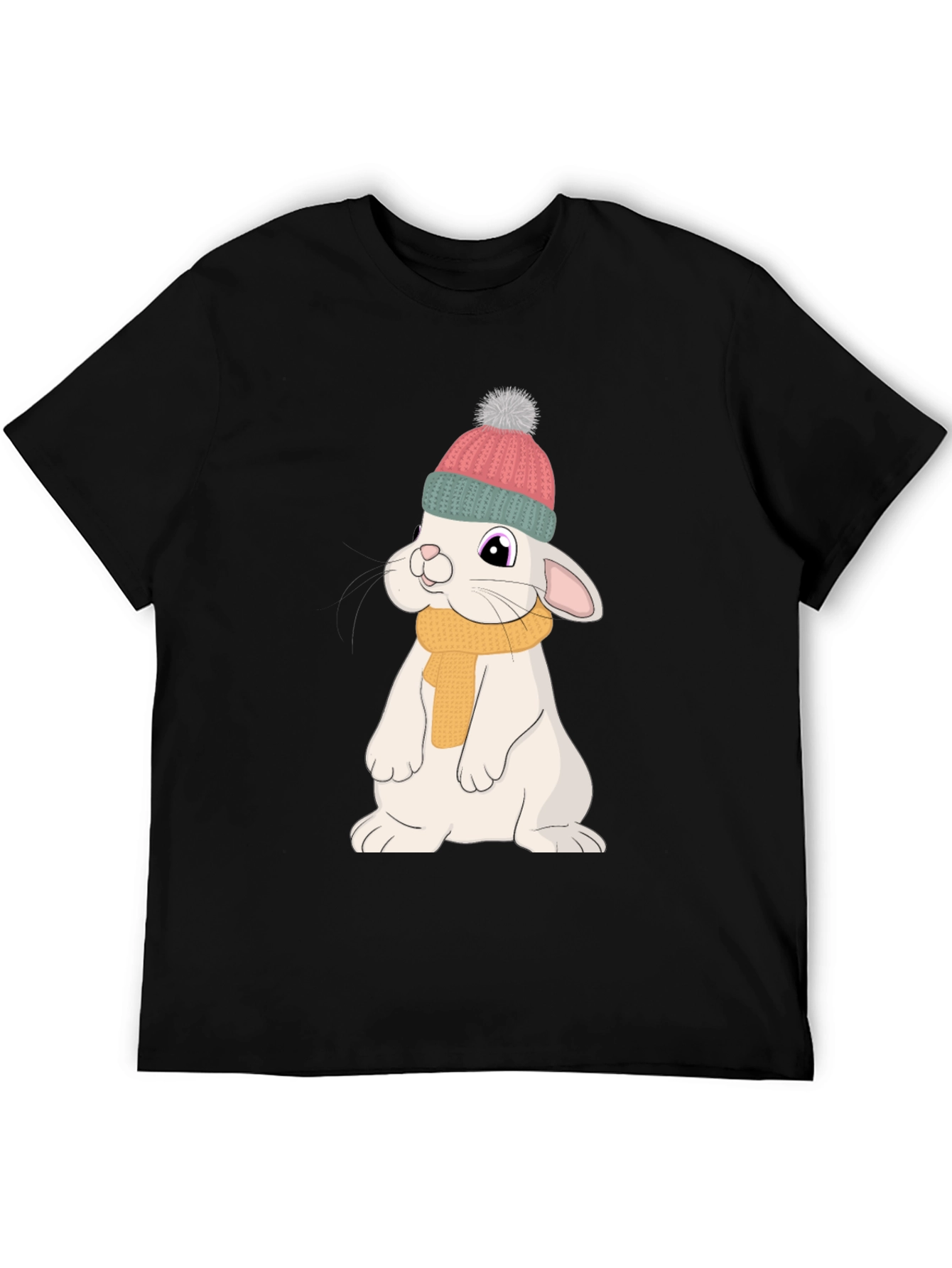 Black Cute Rabbit T-Shirt - Cartoon Bunny Graphic Tee view 5
