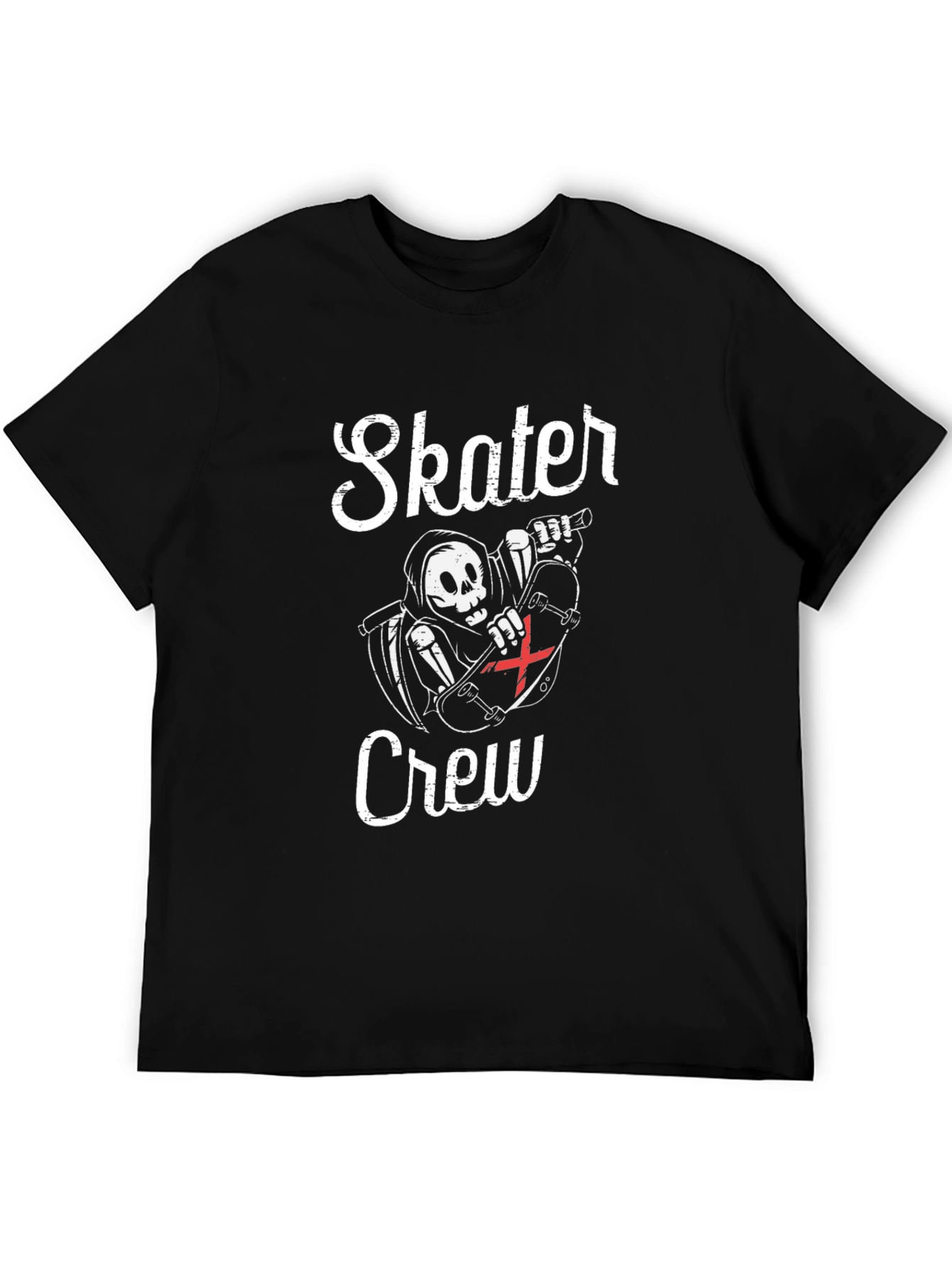 Black Skater Crew T-Shirt - Grim Reaper Skateboard Design view 5