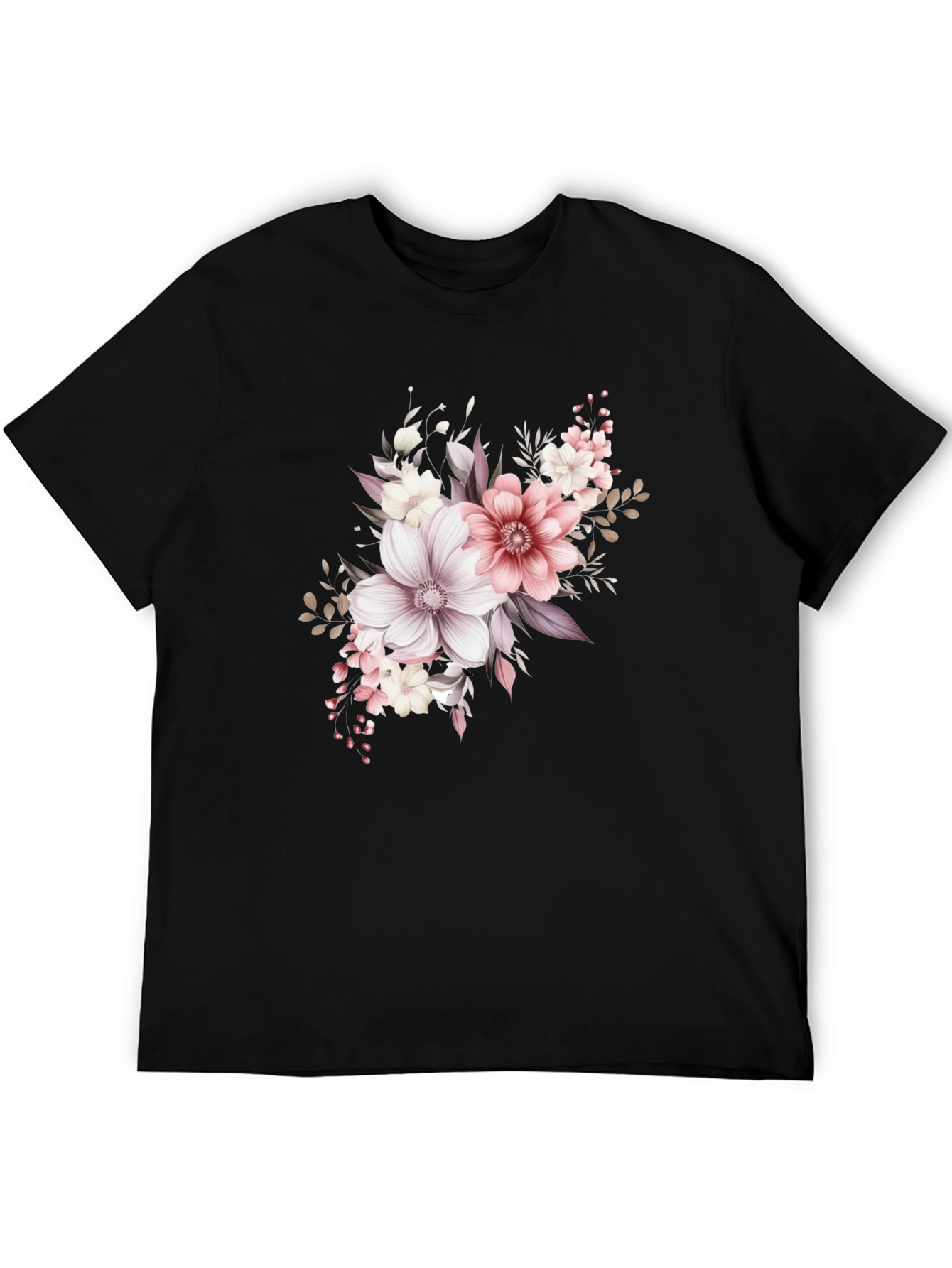 Black Floral Print Black T-Shirt view 5
