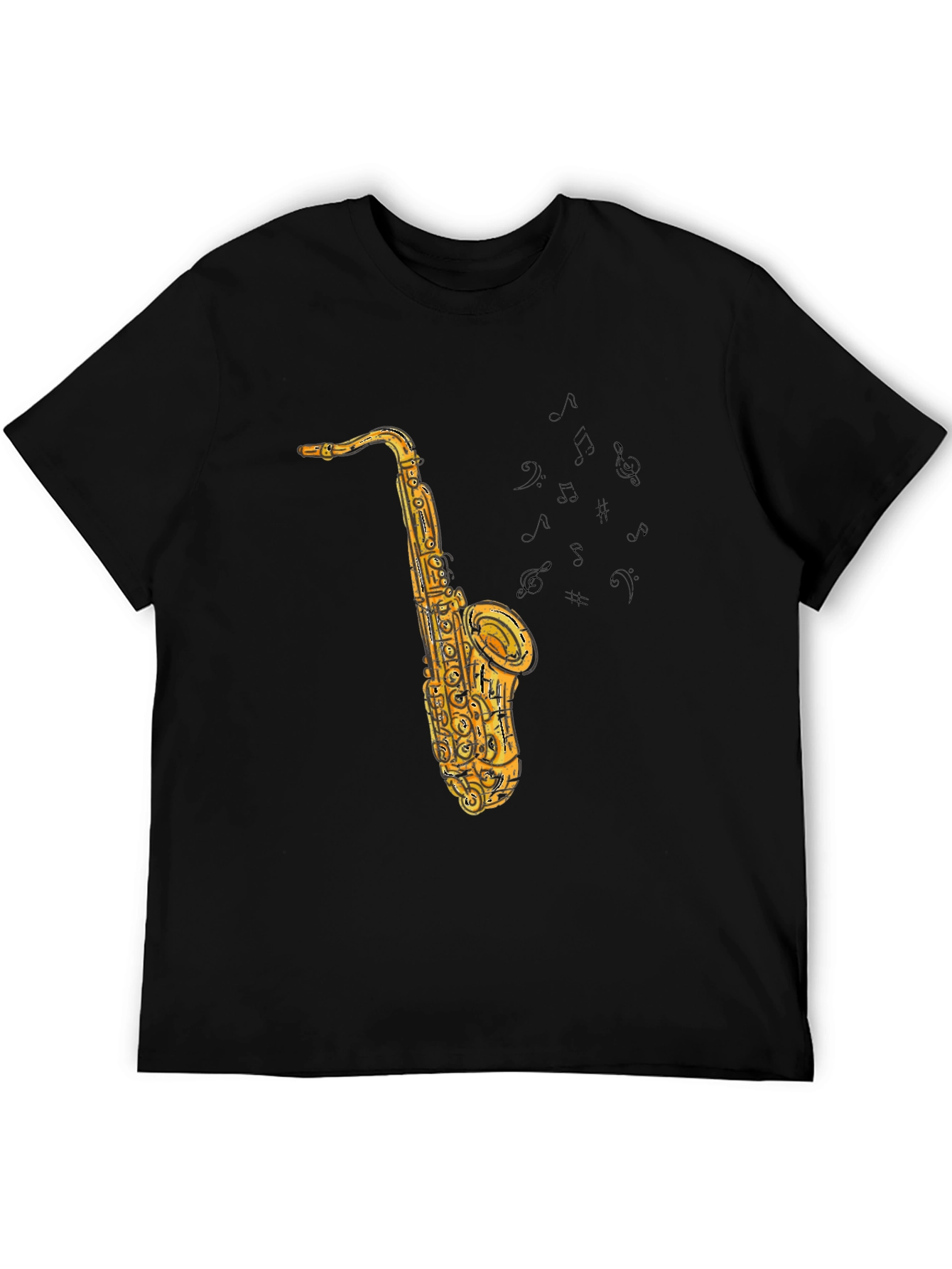 Black Saxophone Graphic Tee - Black Cotton T-Shirt view 5