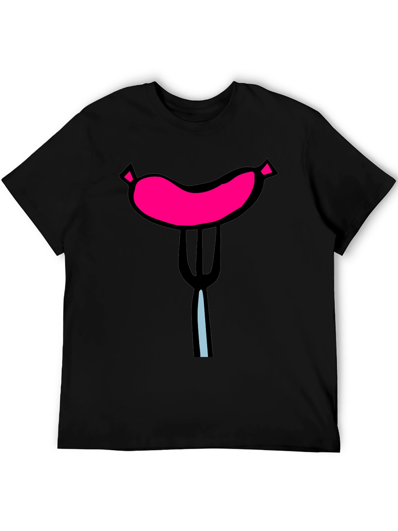 Black Funny Sausage on Fork Black T-Shirt view 5
