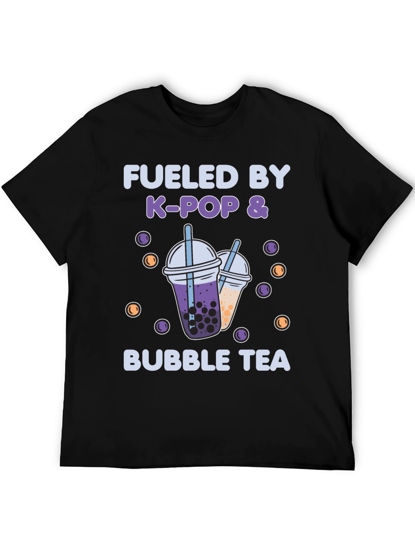 Black Fueled by K-Pop & Bubble Tea Graphic T-Shirt view 5