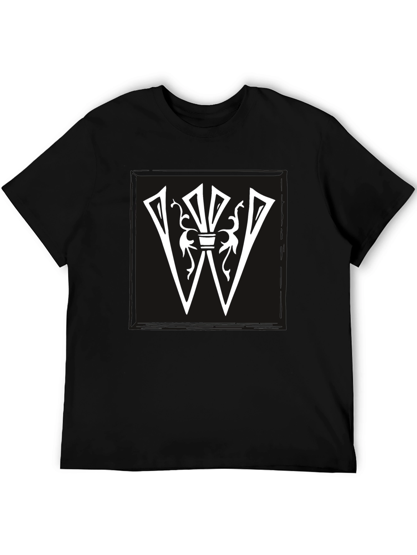 Black Graphic Tee: White Letter W Design on Black Shirt view 5