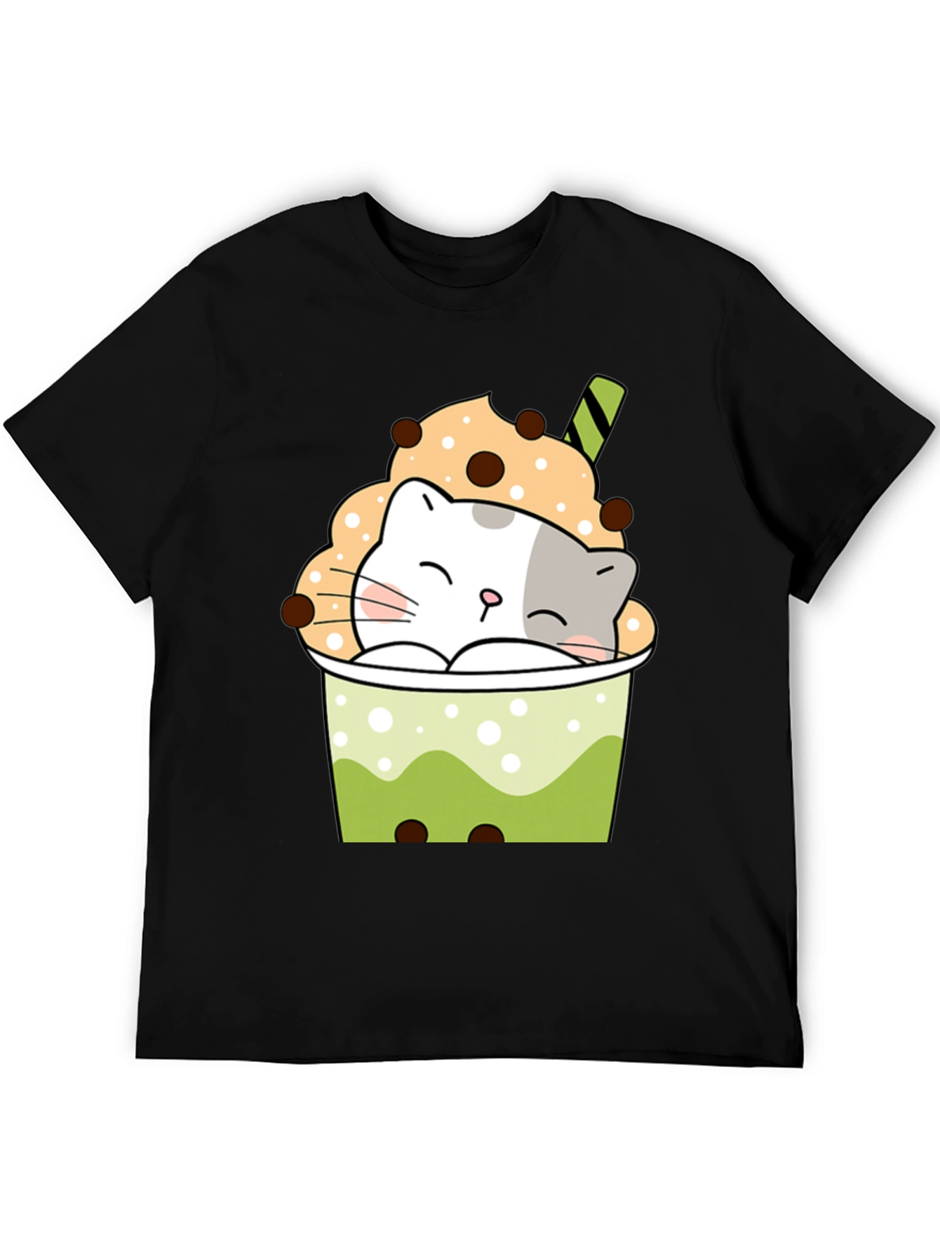 Black Cute Boba Cat Black T-Shirt view 5