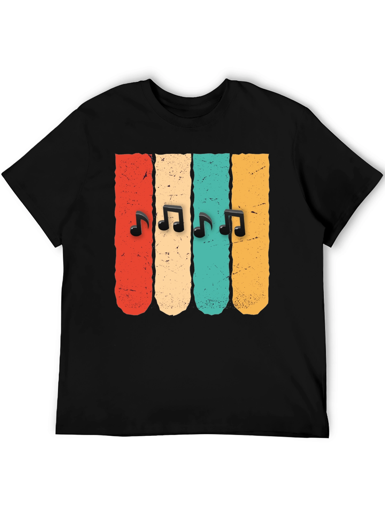 Black Retro Music Notes T-Shirt view 5