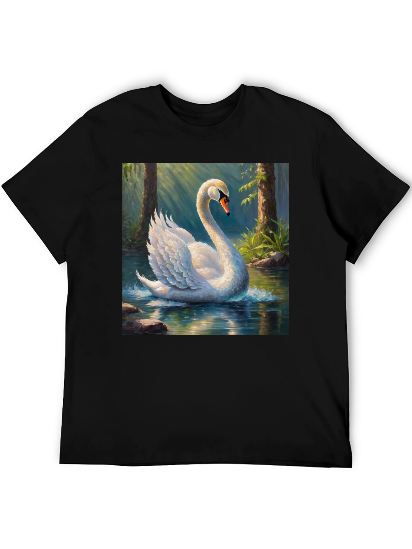 Black Elegant Swan Graphic T-Shirt view 5