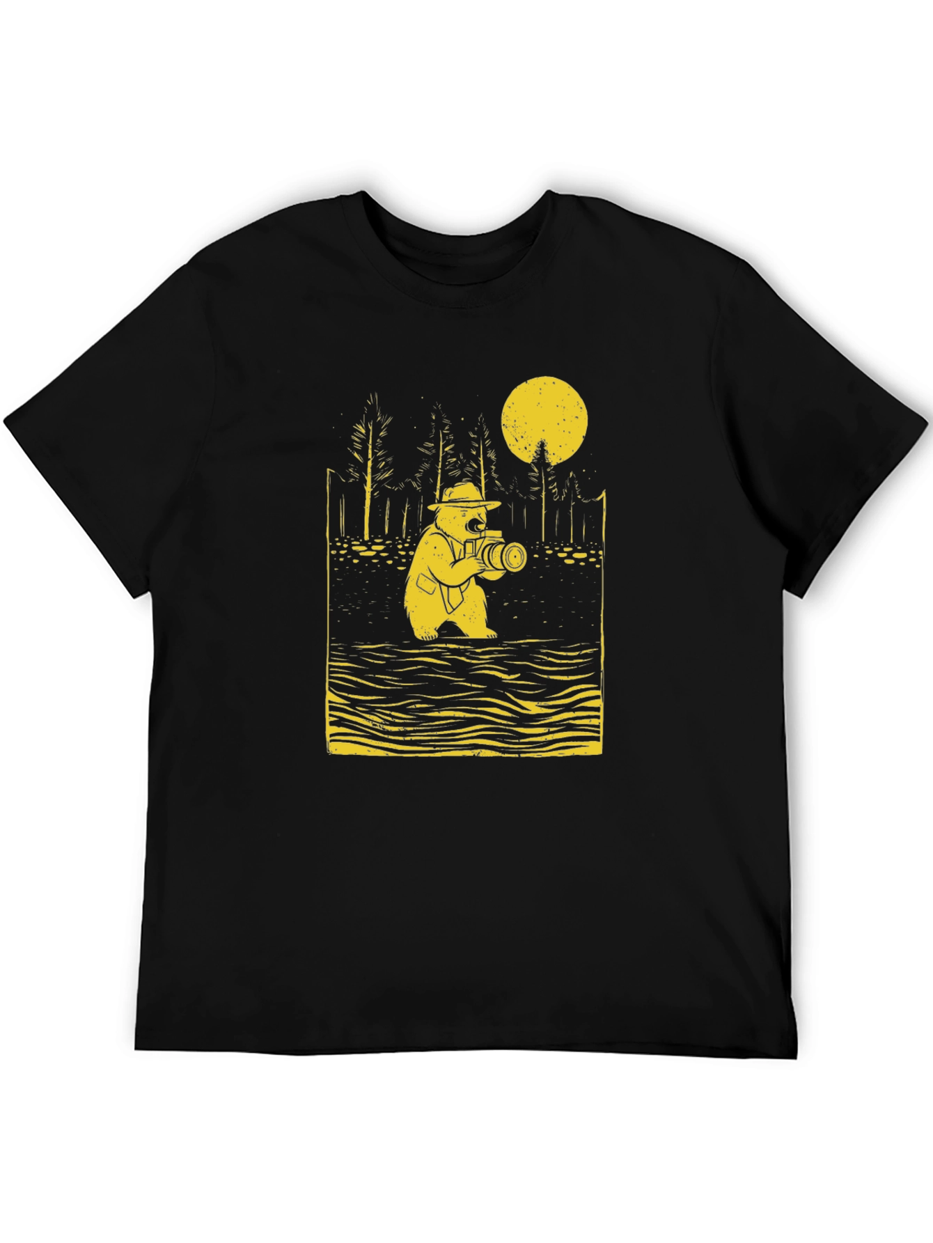 Black Bear Photographer Graphic Tee - Black Cotton T-Shirt view 5