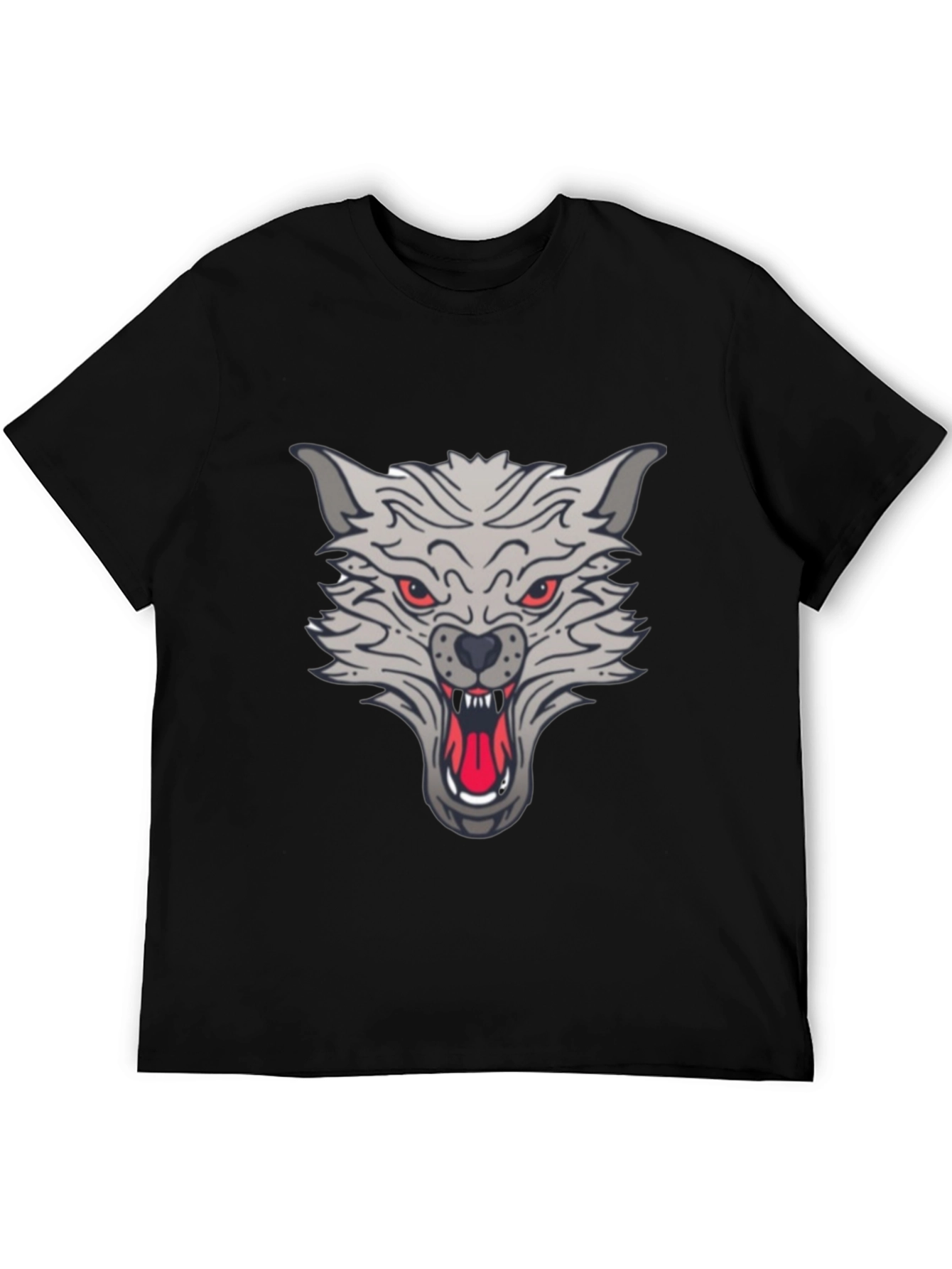 Black Men's Black Wolf Graphic T-Shirt view 5