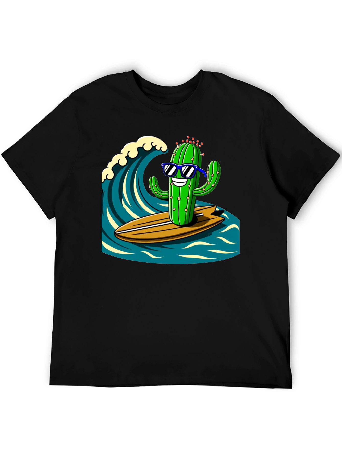 Black Surfing Cactus Graphic Tee - Mens Black T-Shirt view 5