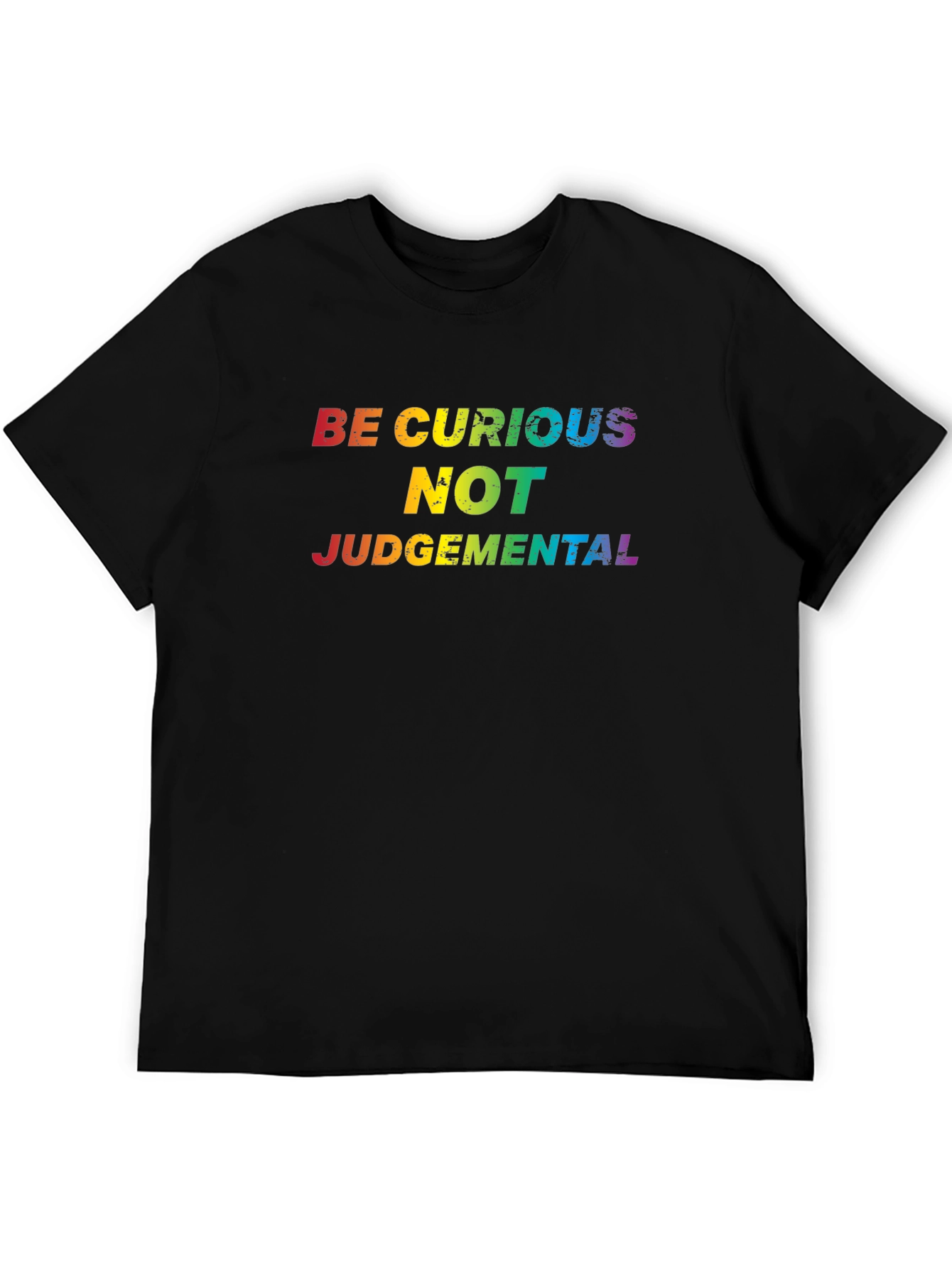Black Be Curious Rainbow Text Black T-Shirt view 5