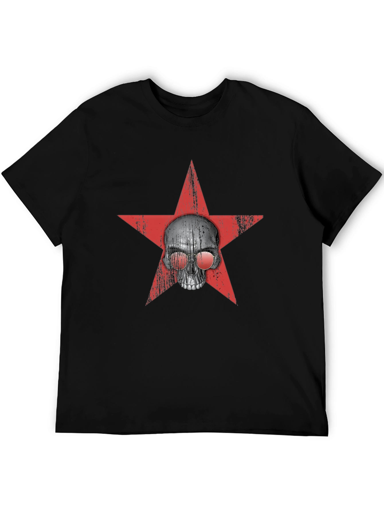 Black Skull & Star Graphic Tee - Black Cotton Blend view 5