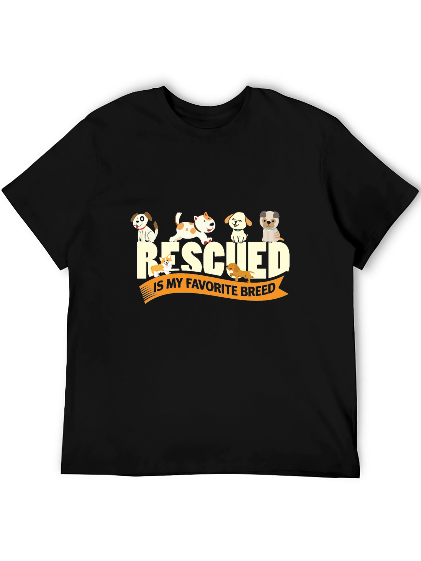 Black Rescued Is My Favorite Breed Black T-Shirt view 5