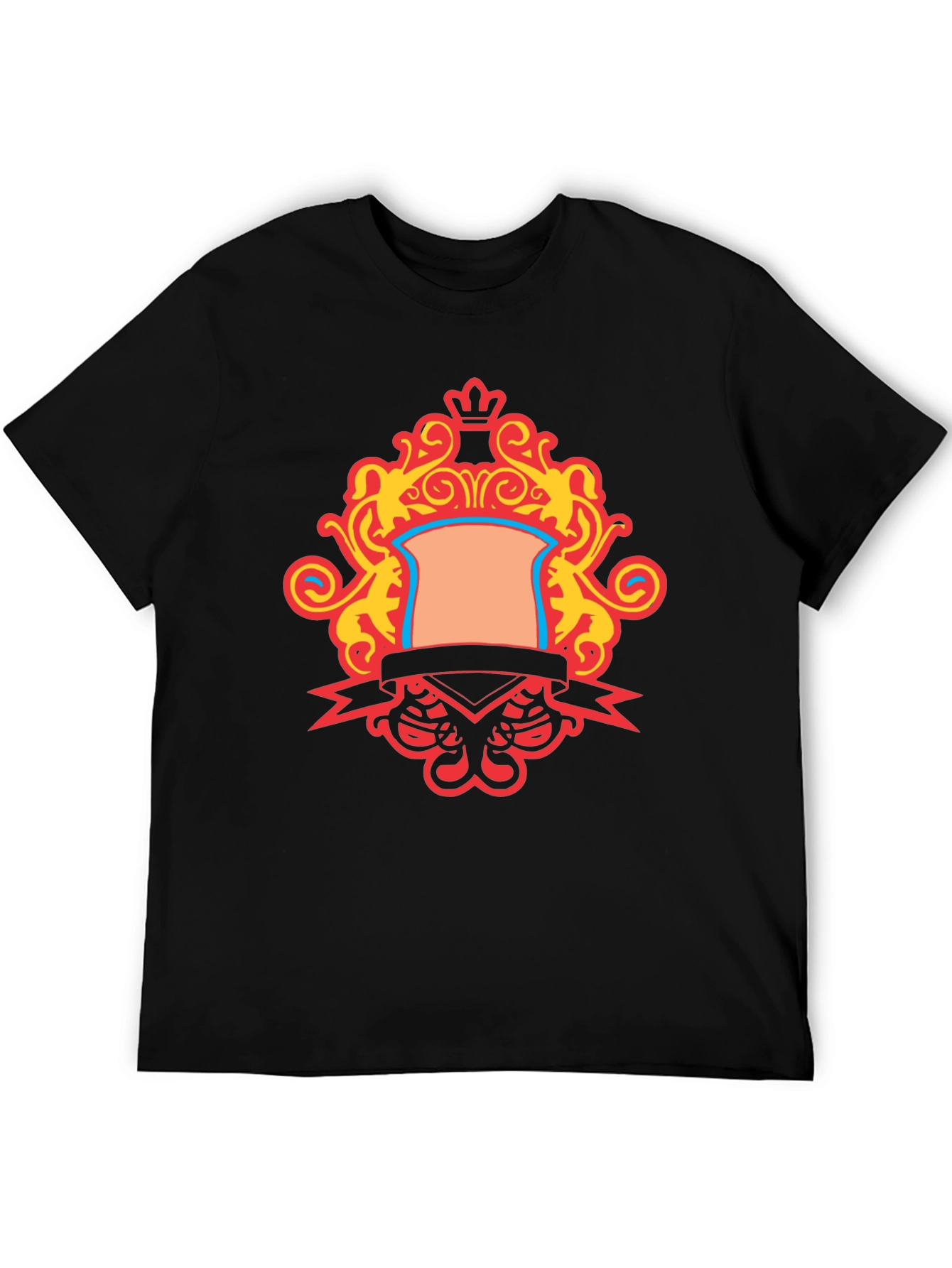 Black Ornate Crest Graphic Tee - Black Cotton Blend T-Shirt view 5