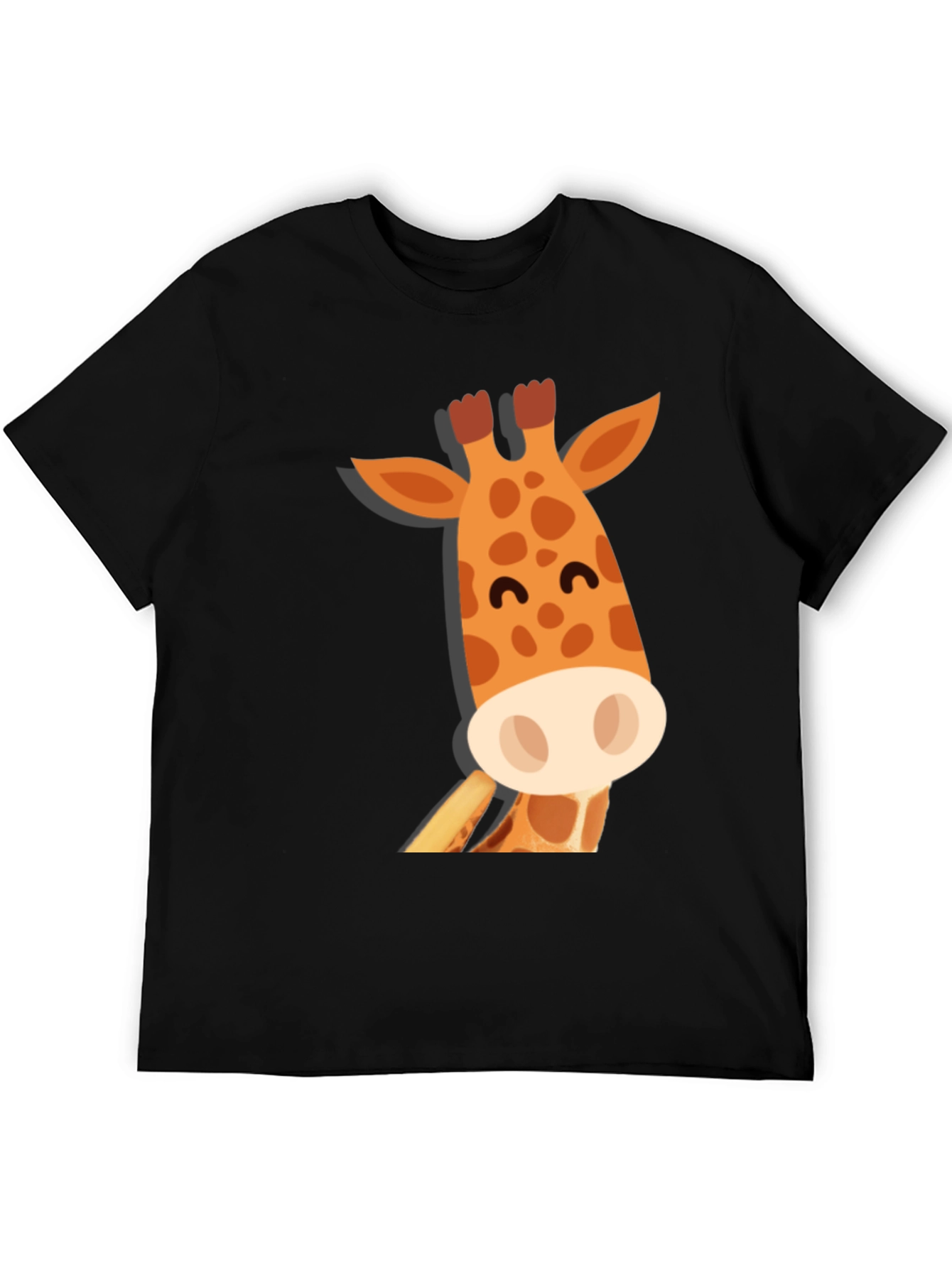 Black Cute Giraffe Graphic Tee - Black Cotton T-Shirt view 5