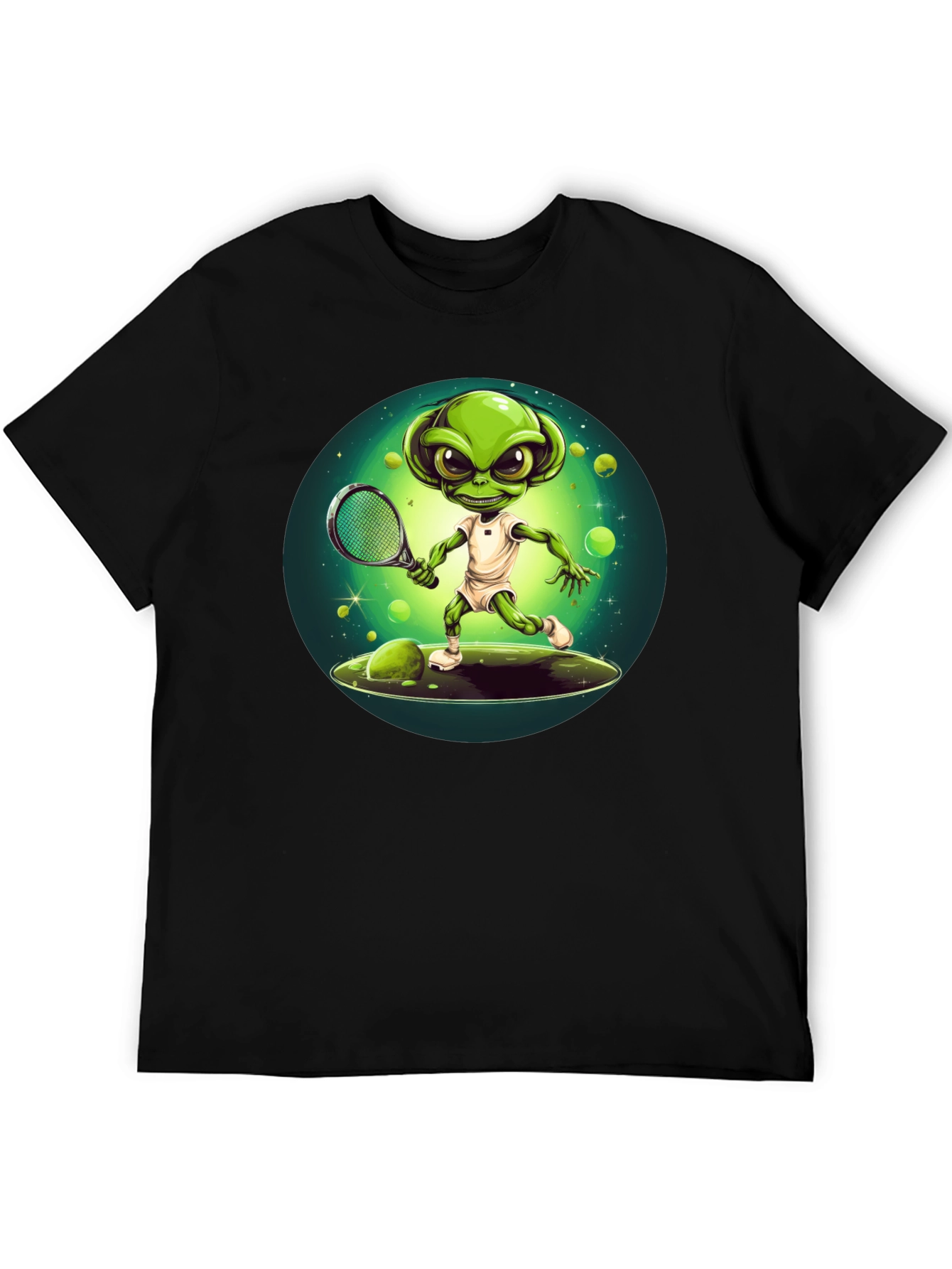 Black Alien Tennis Player T-Shirt - Funny Graphic Tee view 5