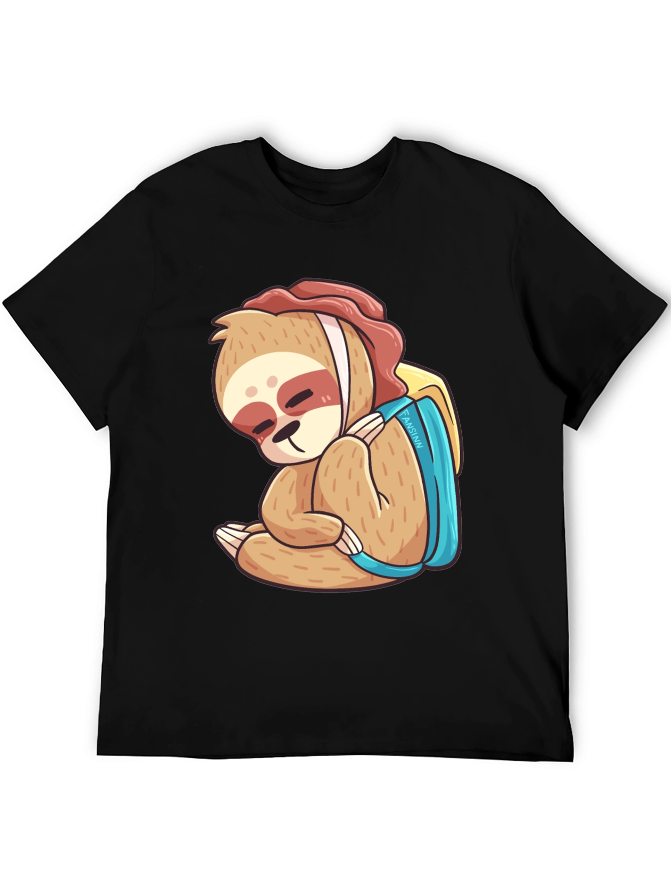 Black Sloth with Backpack Graphic T-Shirt view 5