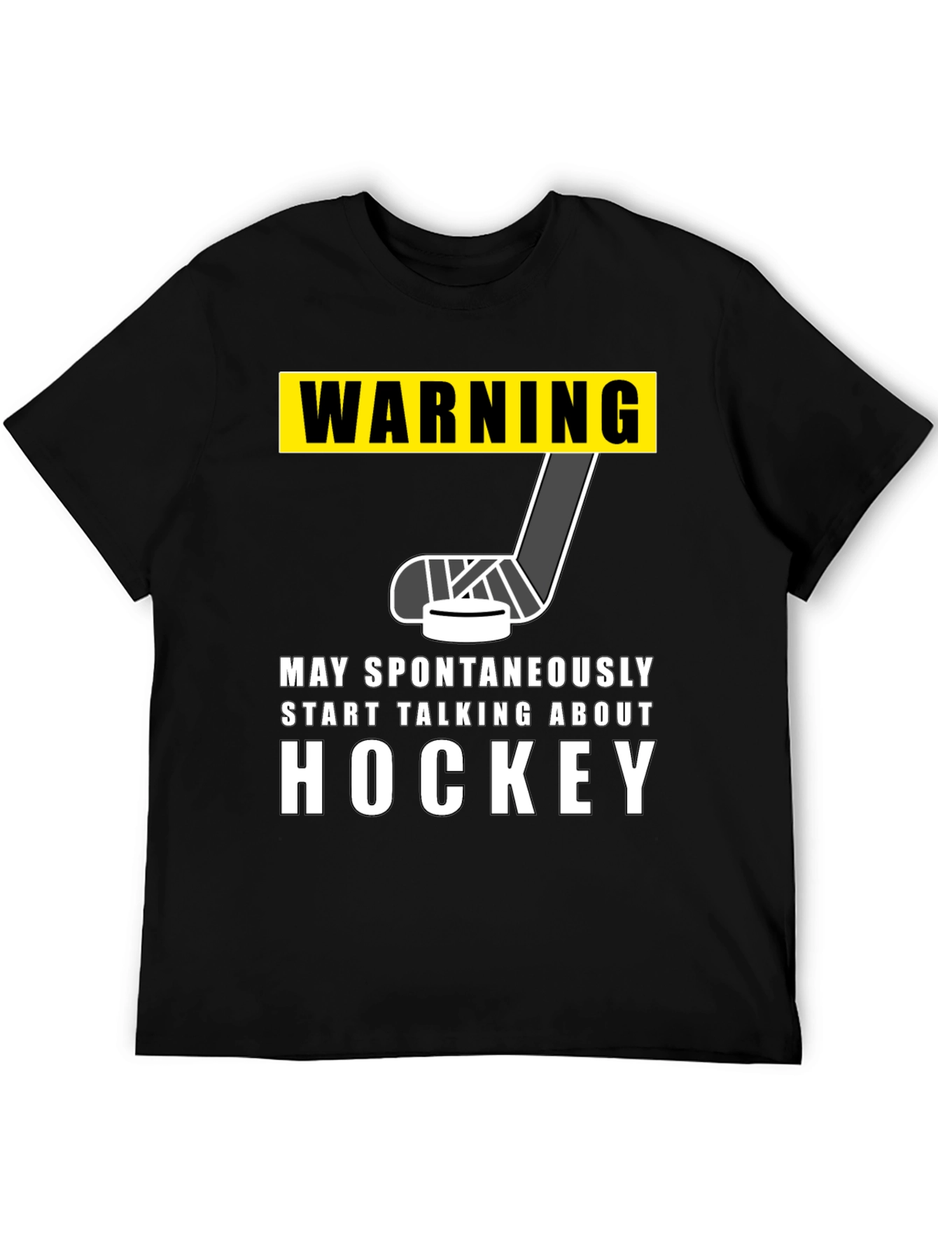 Black Warning Hockey T-Shirt - May Spontaneously Talk About Hockey view 5