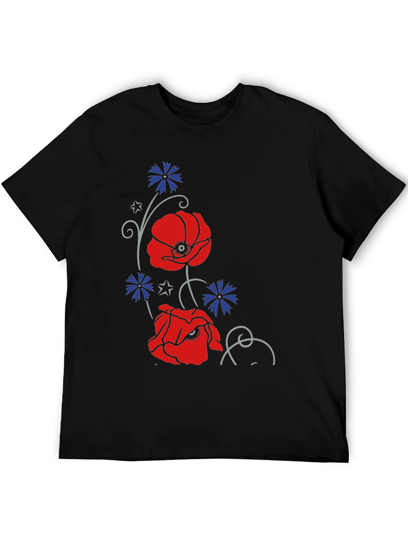Black Floral Poppy & Cornflower Print Black T-Shirt view 5