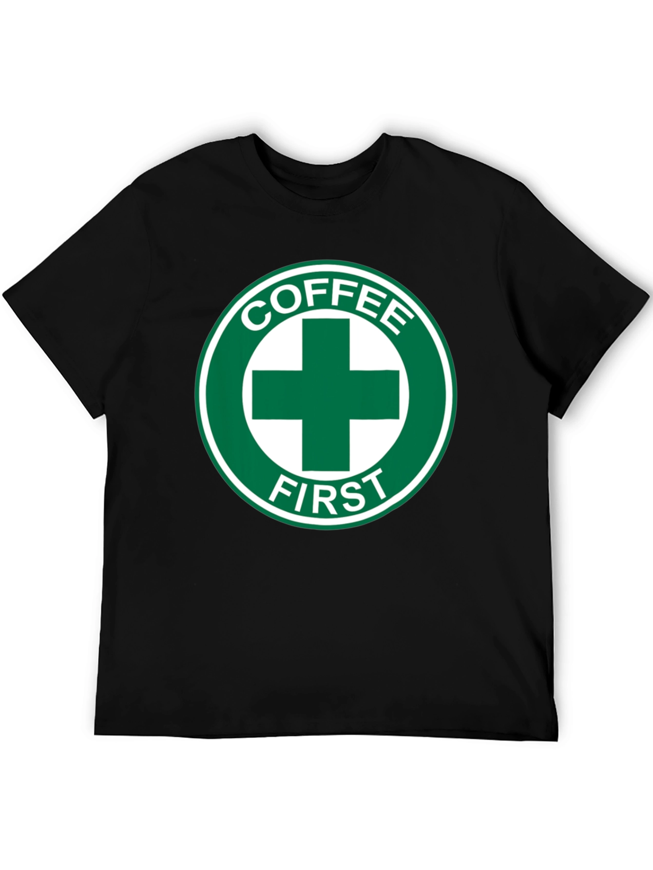 Black Coffee First T-Shirt - Green Cross Design view 5