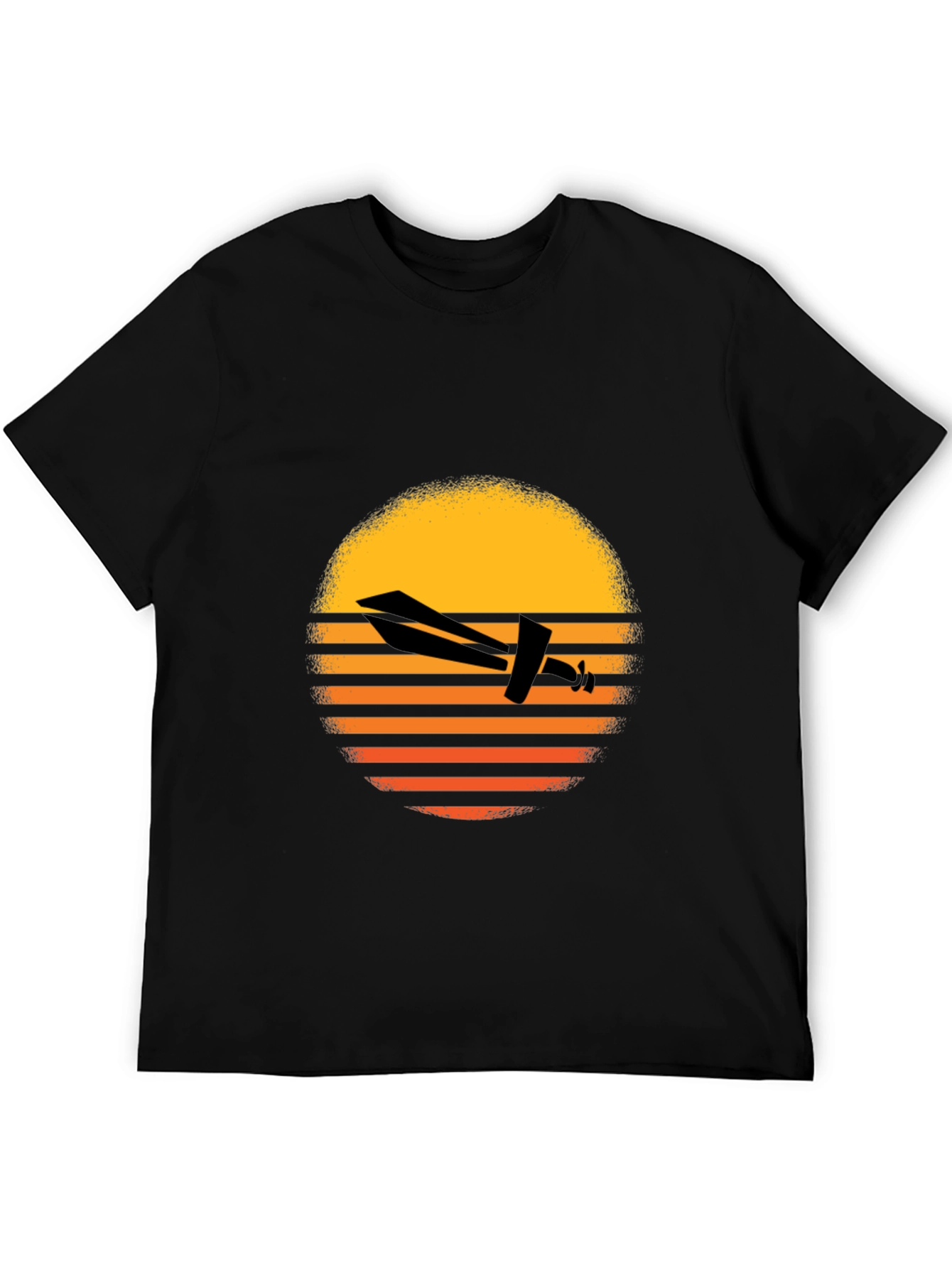 Retro Airplane Sunset Graphic Tee - Black - 5