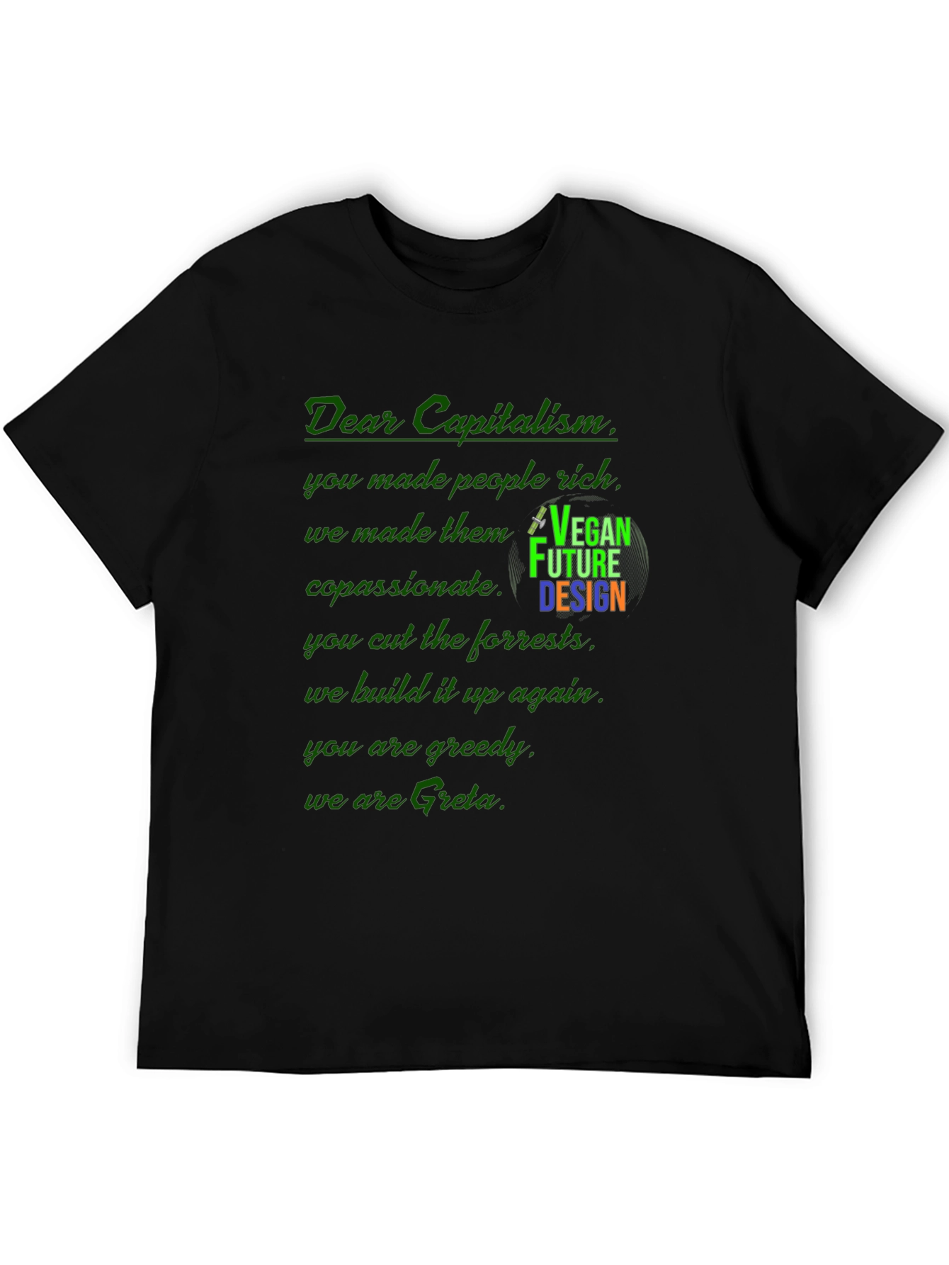 Black Vegan Future Design T-Shirt: Dear Capitalism Slogan Tee view 5