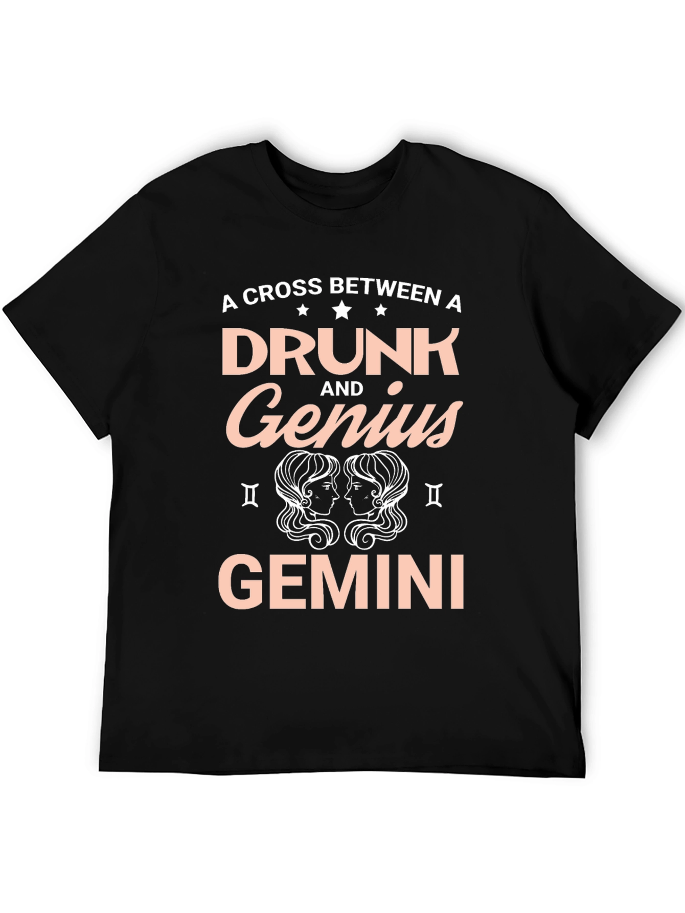 Black Drunk and Genius Gemini Black T-Shirt view 5