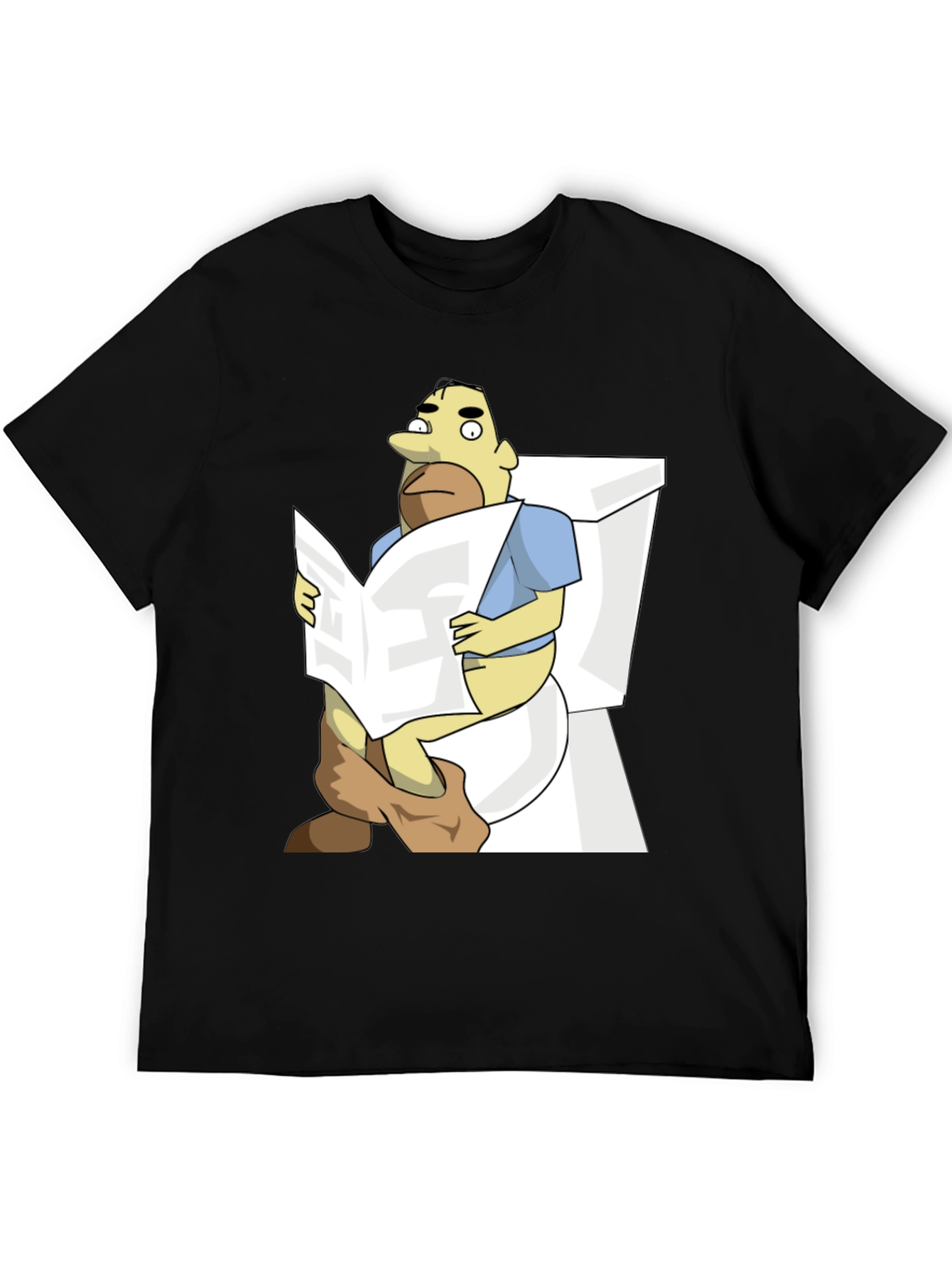 Black Humorous Cartoon Man on Toilet T-Shirt view 5