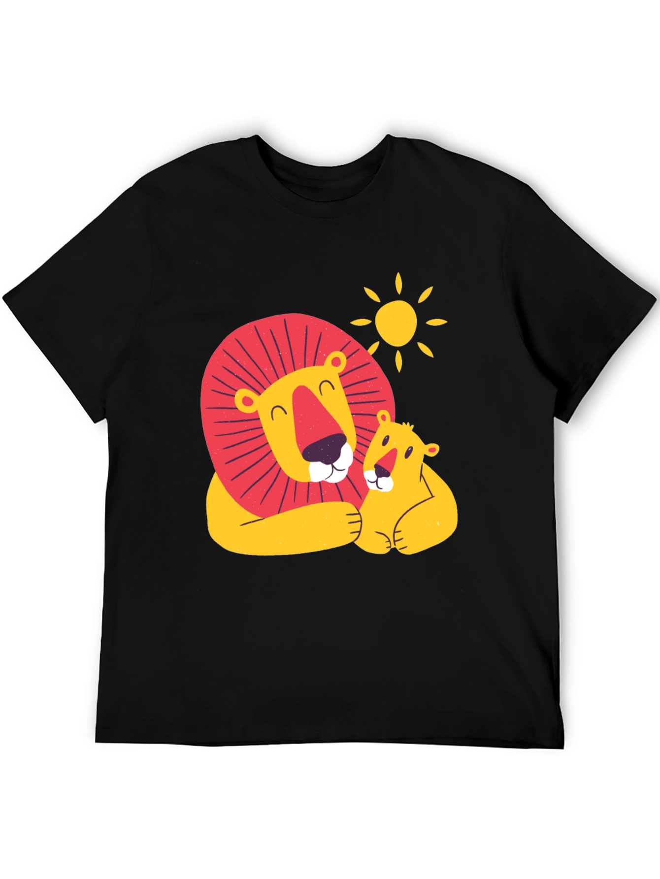 Black Cute Lion & Cub Graphic Black T-Shirt view 5